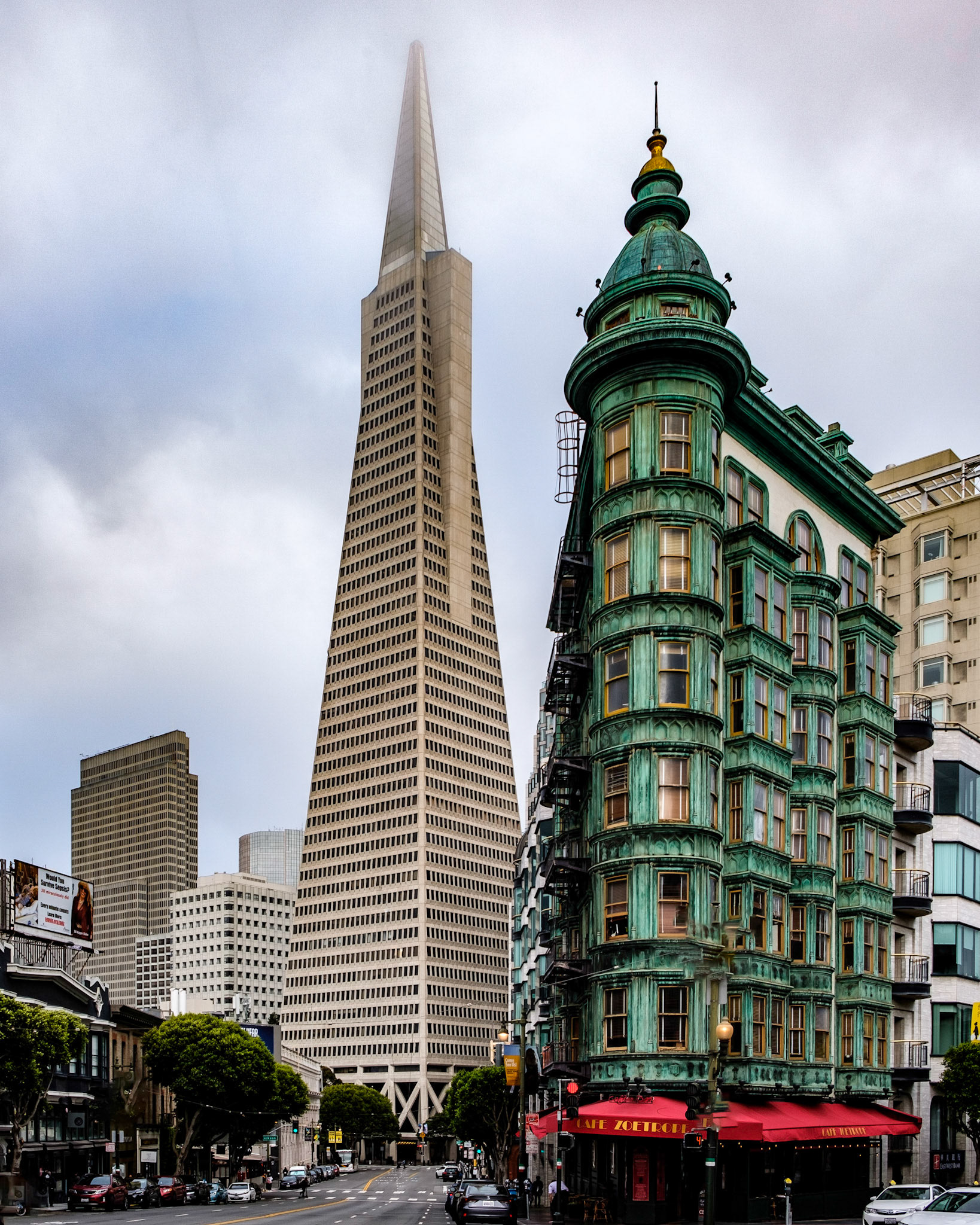 Old meets new. Transamerica pyramid from 1972 next to Columbus tower finished in 1907.