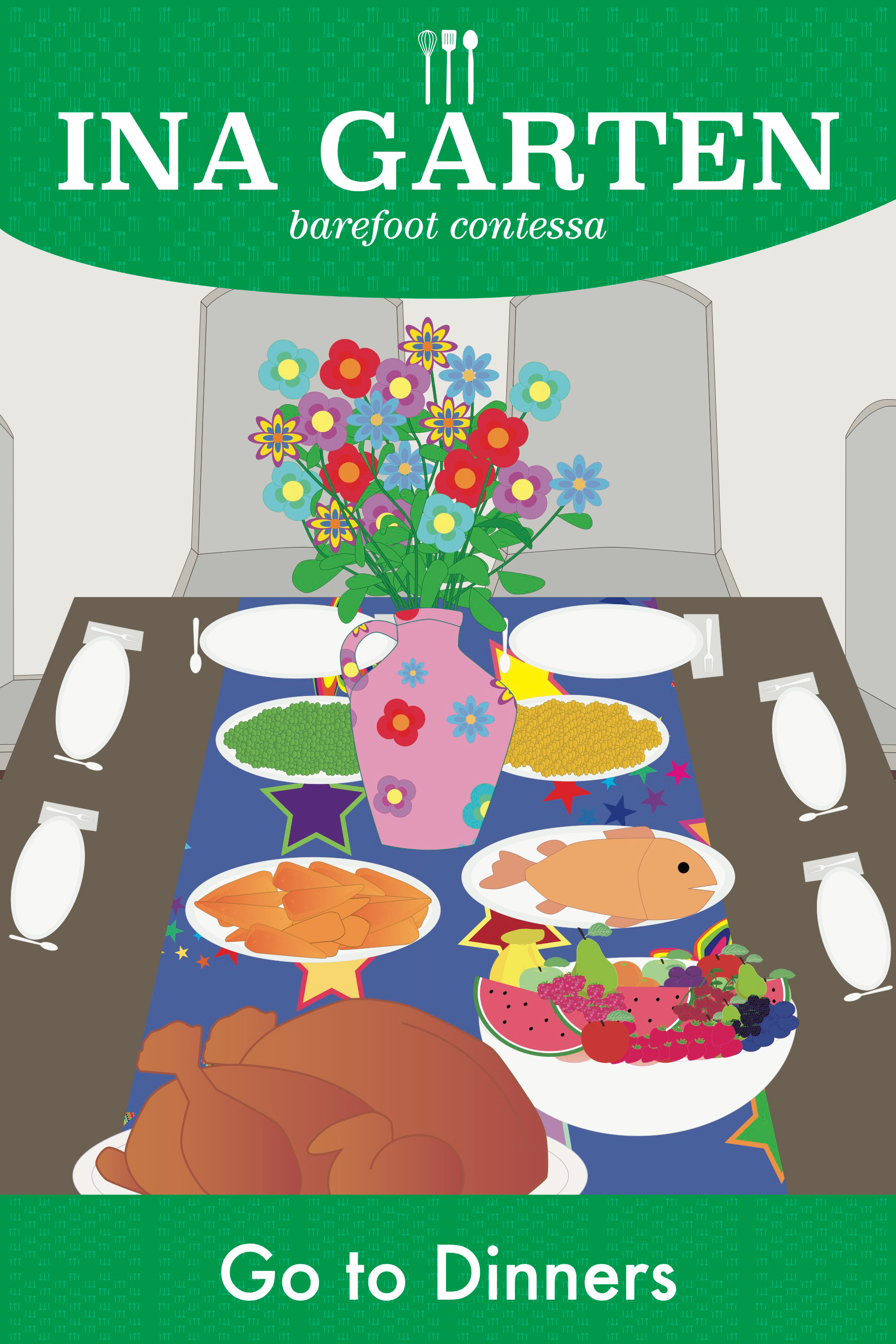 Book Jacket. Ina Garten: Go to Dinners. Published with Illustrator. CGD1050 Fall 2023
