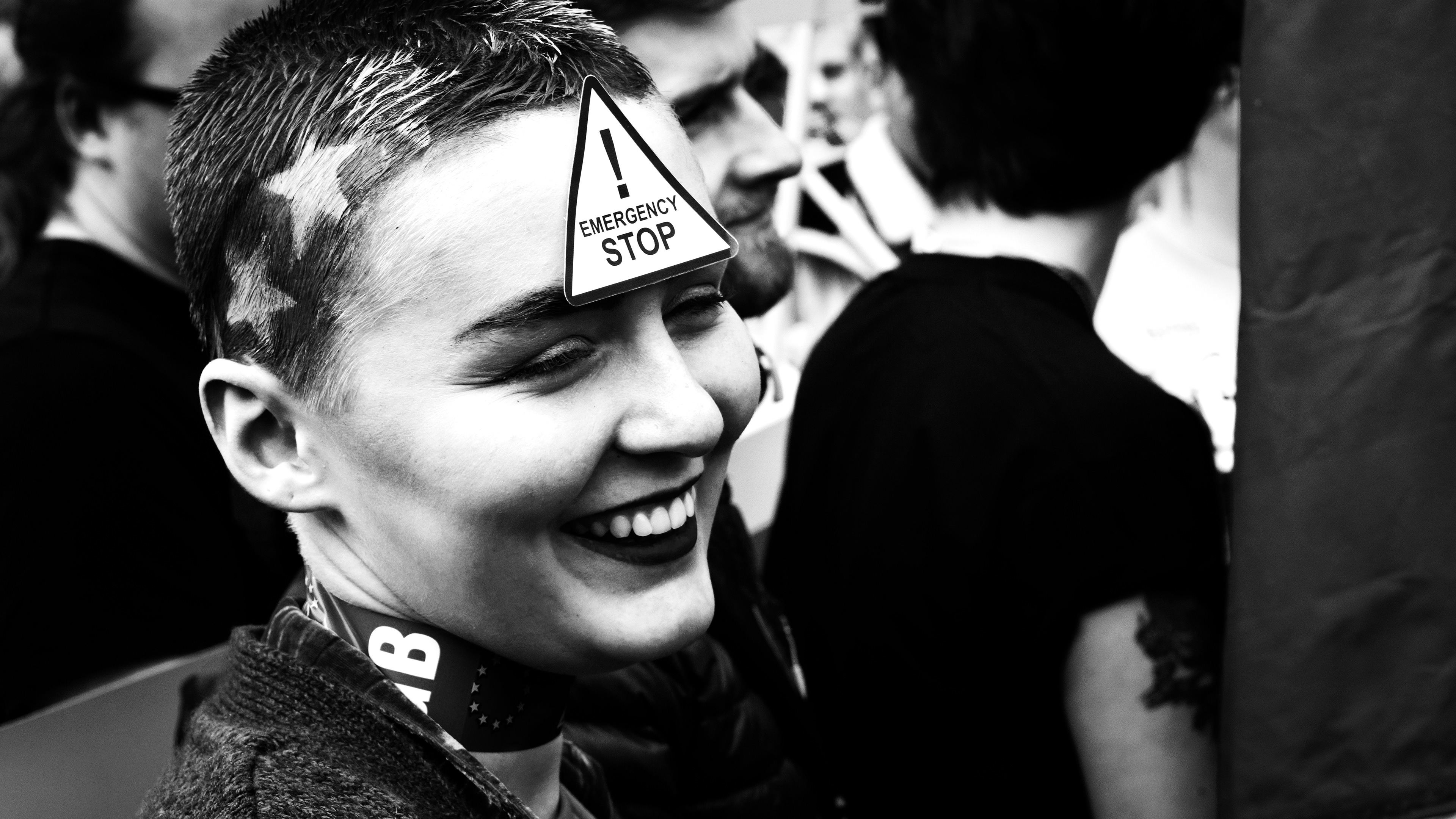 Black and white photography. Portrait photography with a girl attending 2019 Brexit March in London