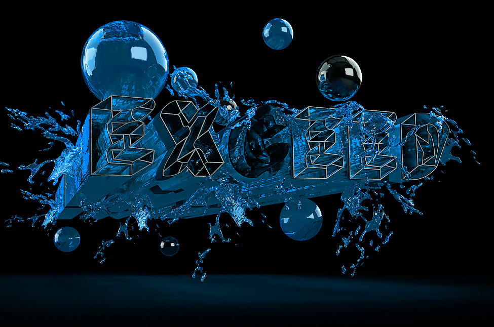liquid 3d typography design. A silhouette of ocean. Graphic design typography artwork. Blue colour symbolise water and the freedom.