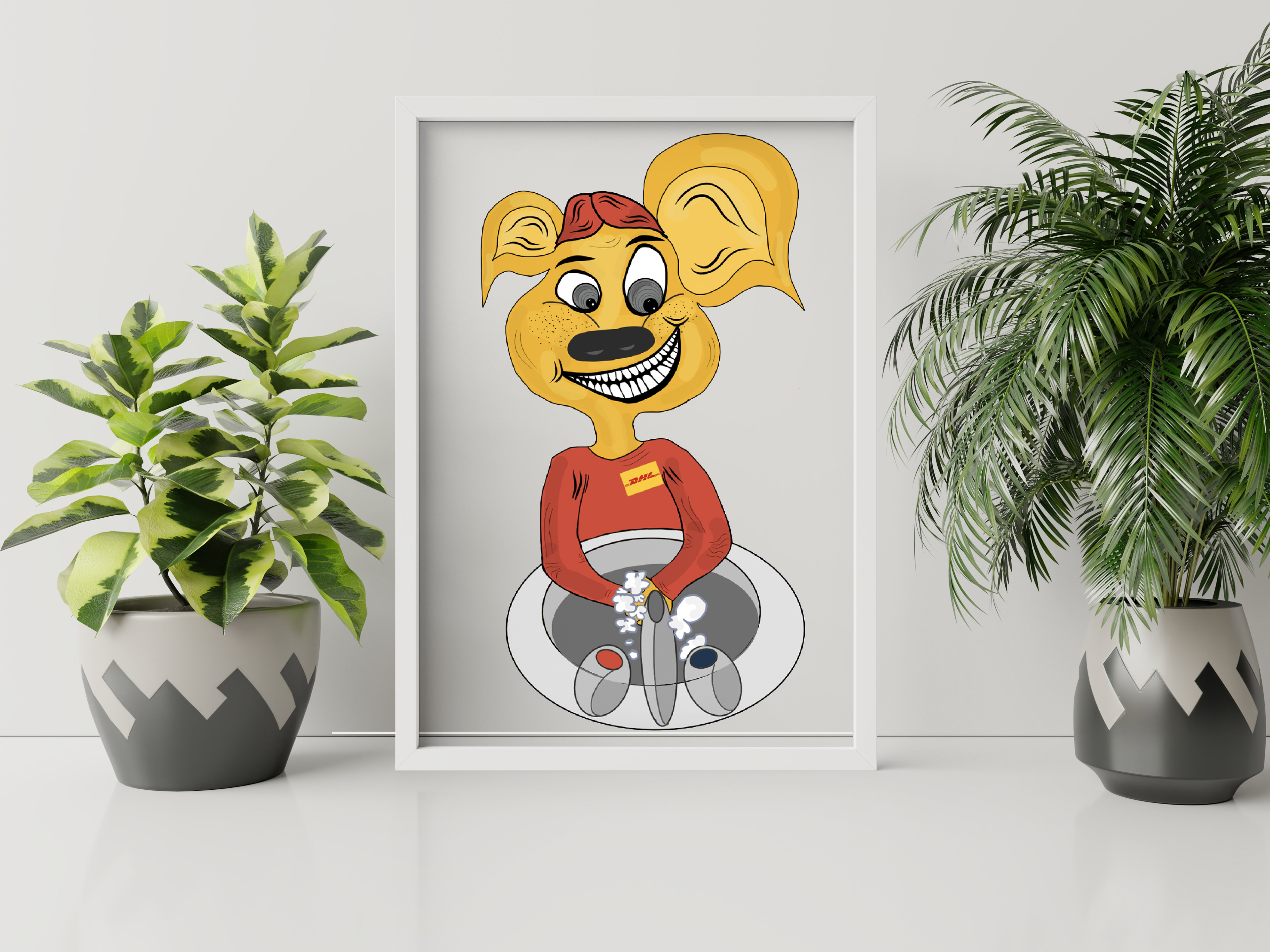 DHL illustration, character design created for supply chain. Dominant colours are red and yellow