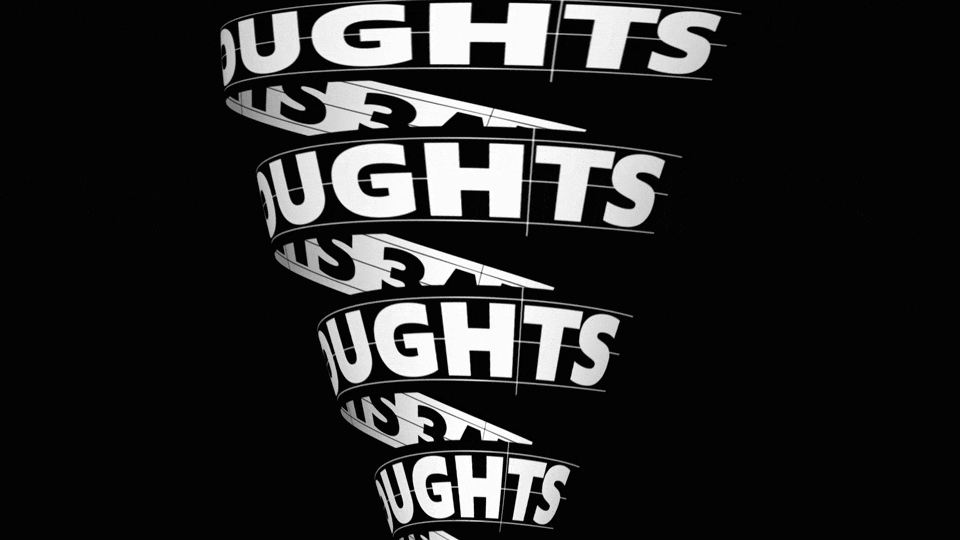 kinetic typography with spiral text and font shape with black and white colour palette