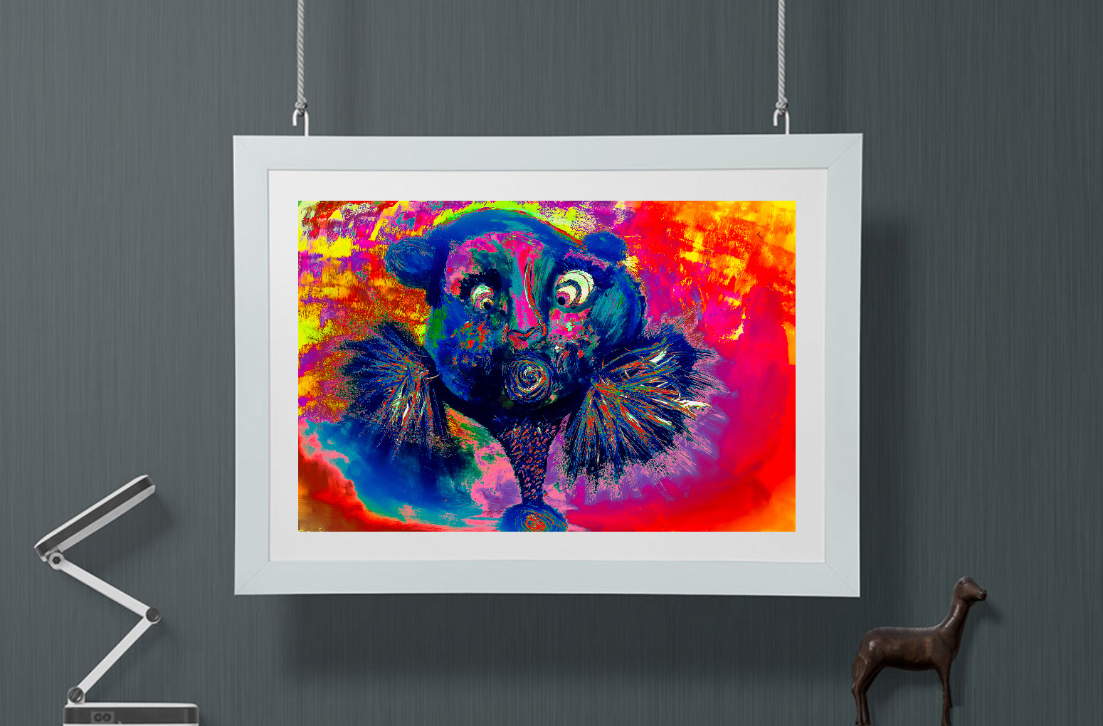 The painting was drew with acrylic paints on canvas. The edited versos was created in photoshop to give surrealistic style