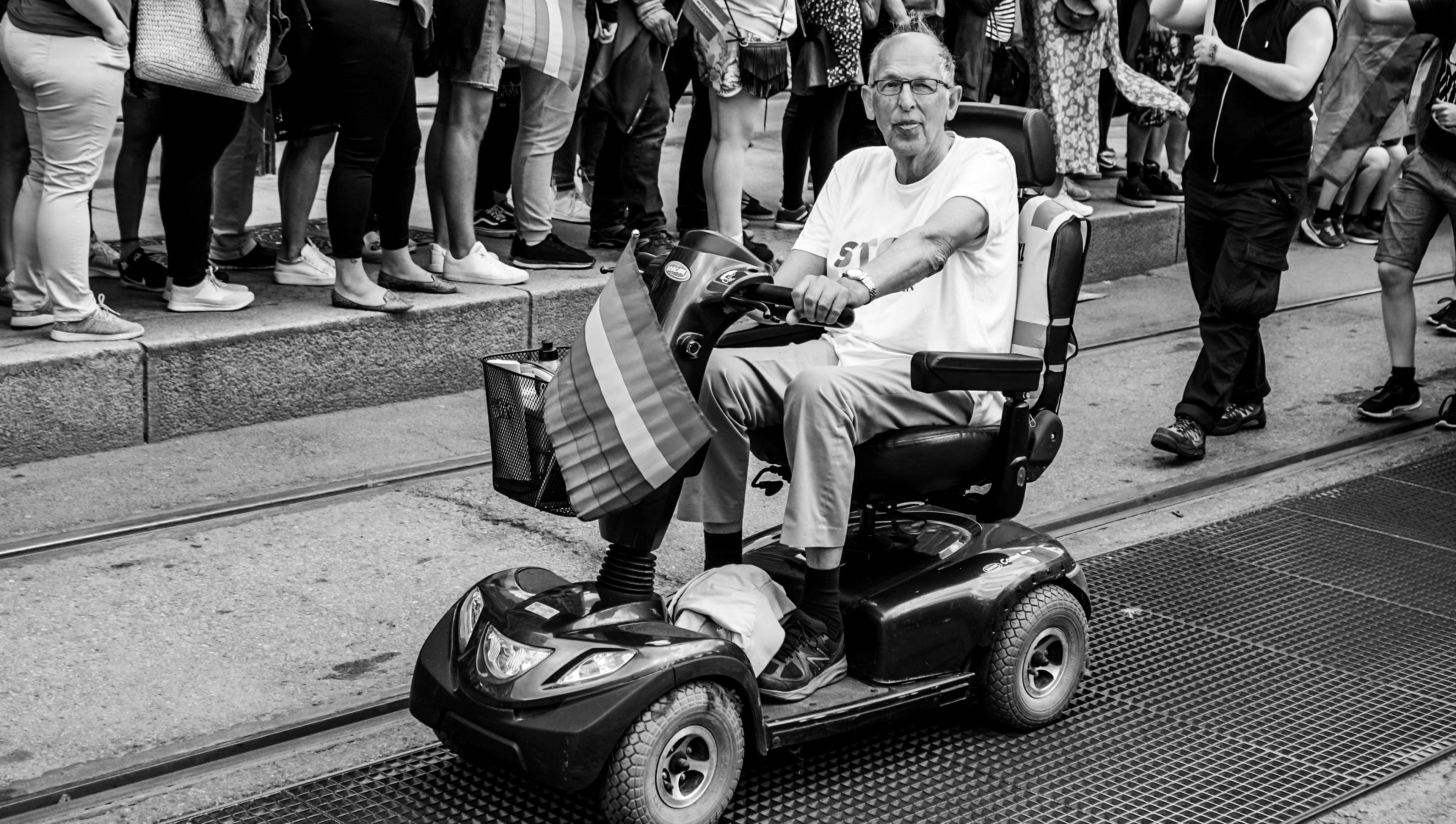 Disable people attending Oslo, Pride. Black and white documentary photography 