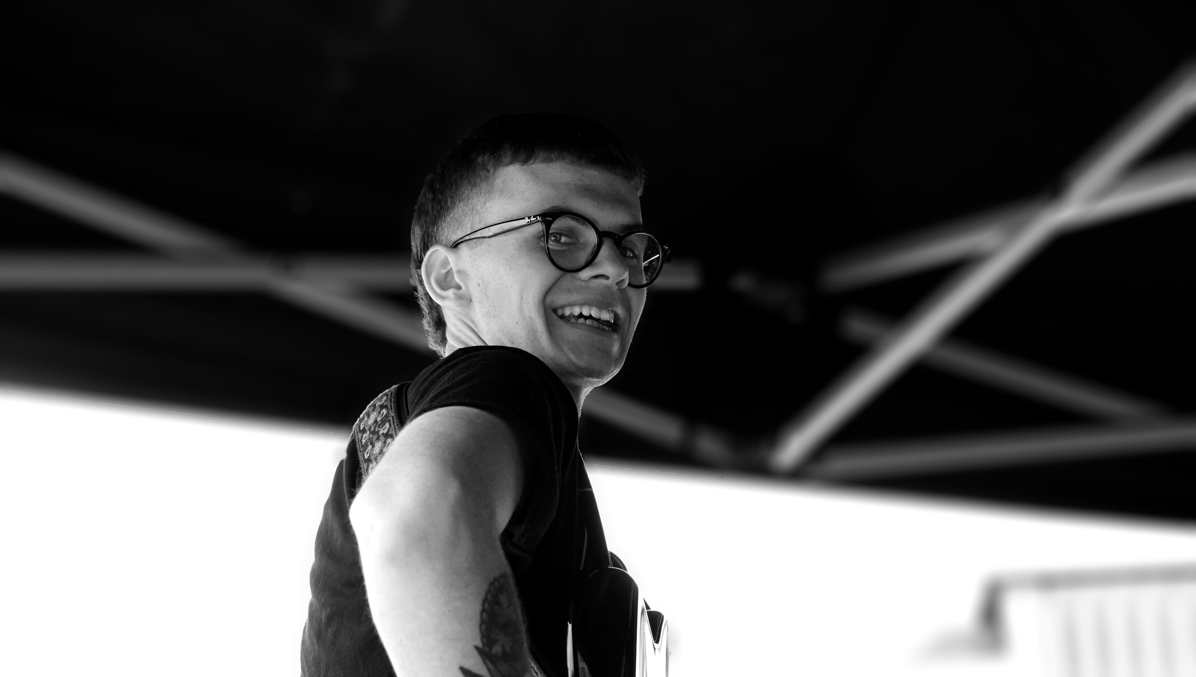 Music photograph captured in West Midlands, Birmingham. The band named The Earnest Spears were playing in one of their gigs. This black and white image was taken with Sony a6000 camera. 