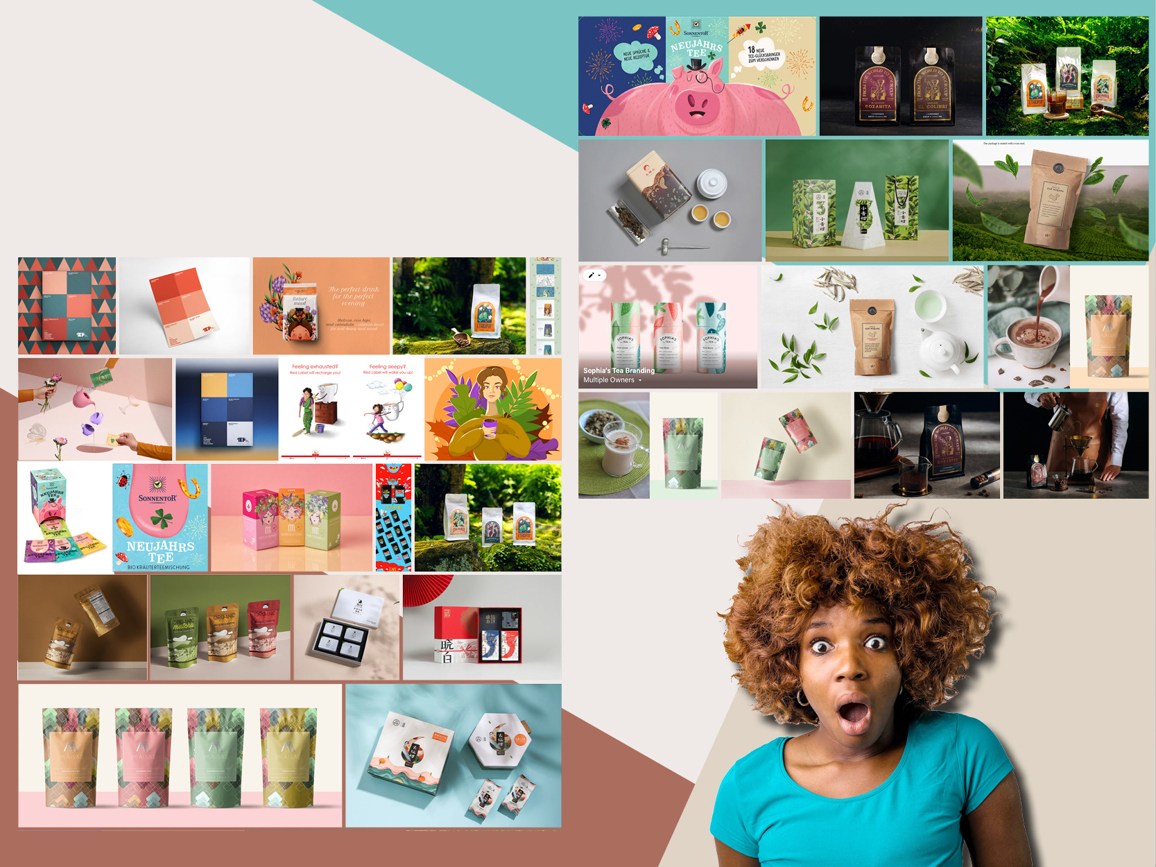Graphic design project for a tea package design made by artbyrad. This design includes research, mood boards, brainstorm and illustrations