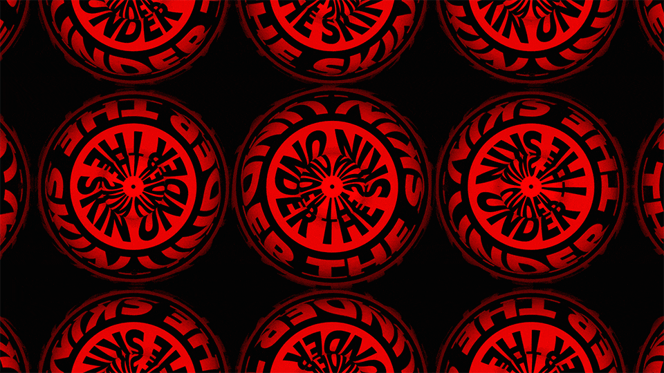 Kinetic typography with round shape, red colour palette and moving motion typography
