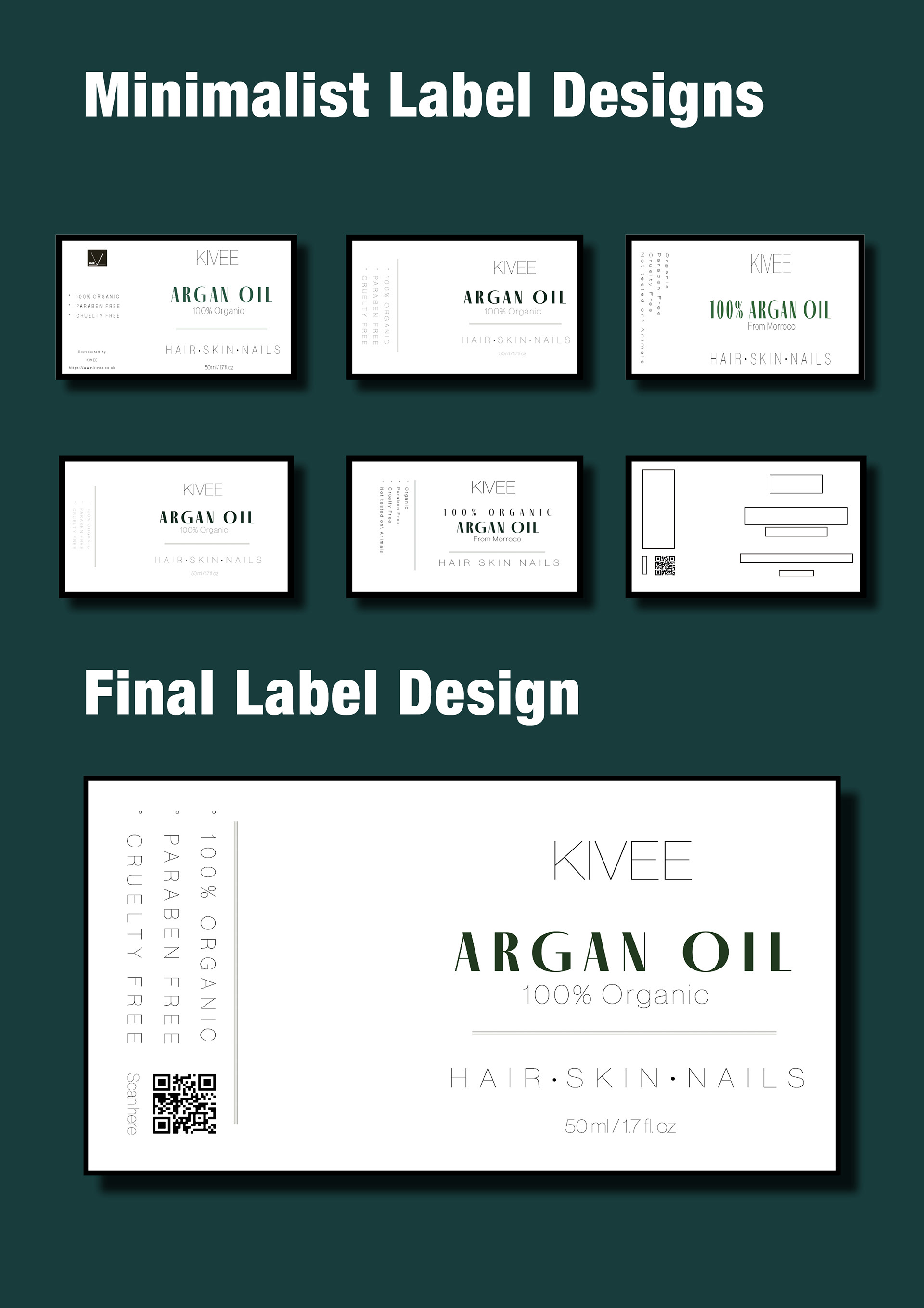 Brand identity graphic designers and photographers based in west Midlands minimalist label design for personal brand. Organic organ oil design mockups