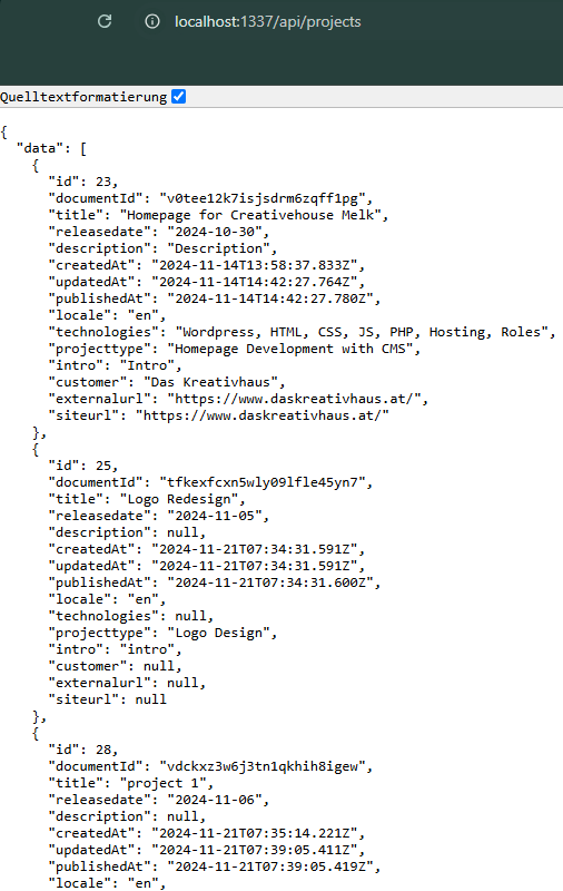 Data from Strapi-Backend over API in JSON format