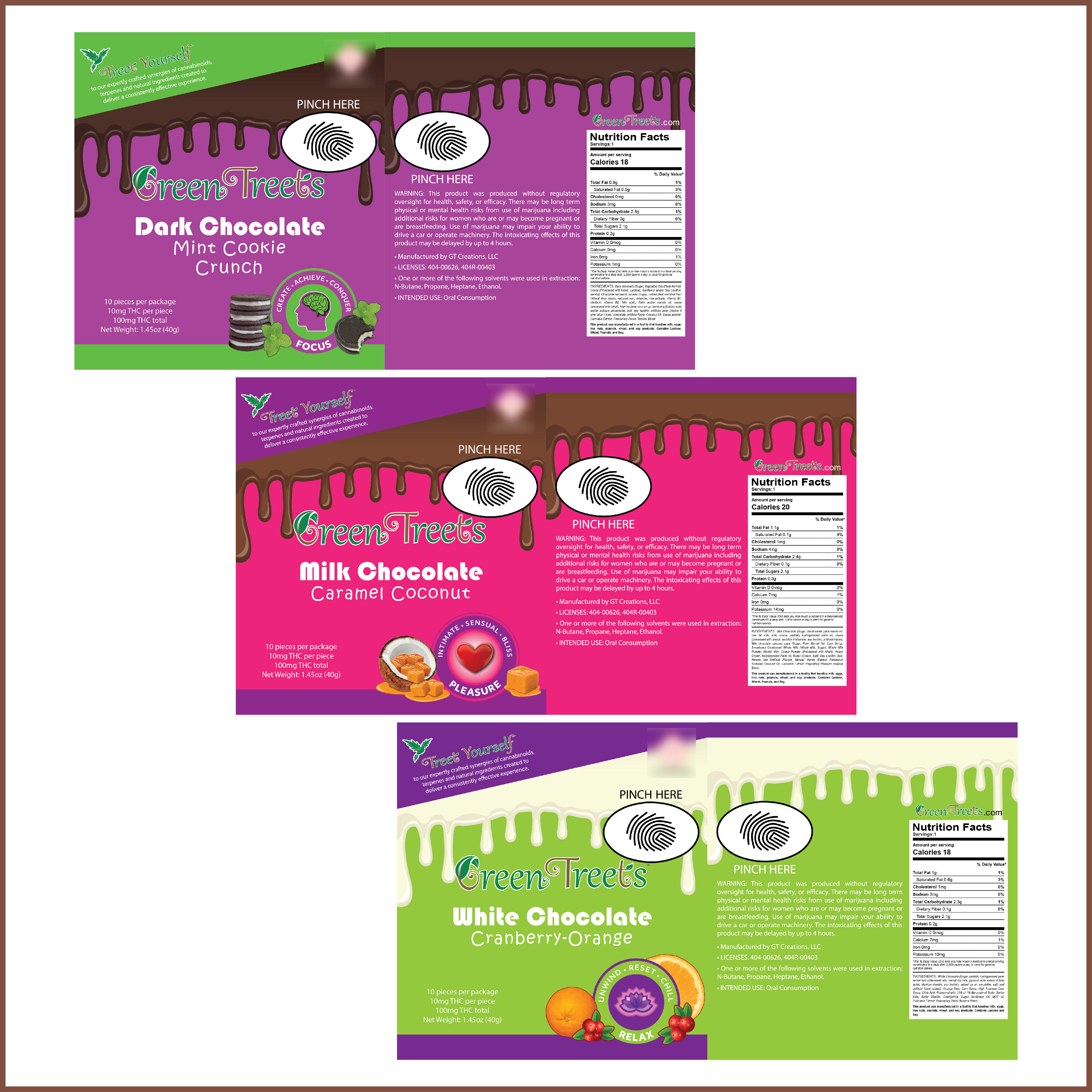 Mylar bag design for Green Treets chocolates