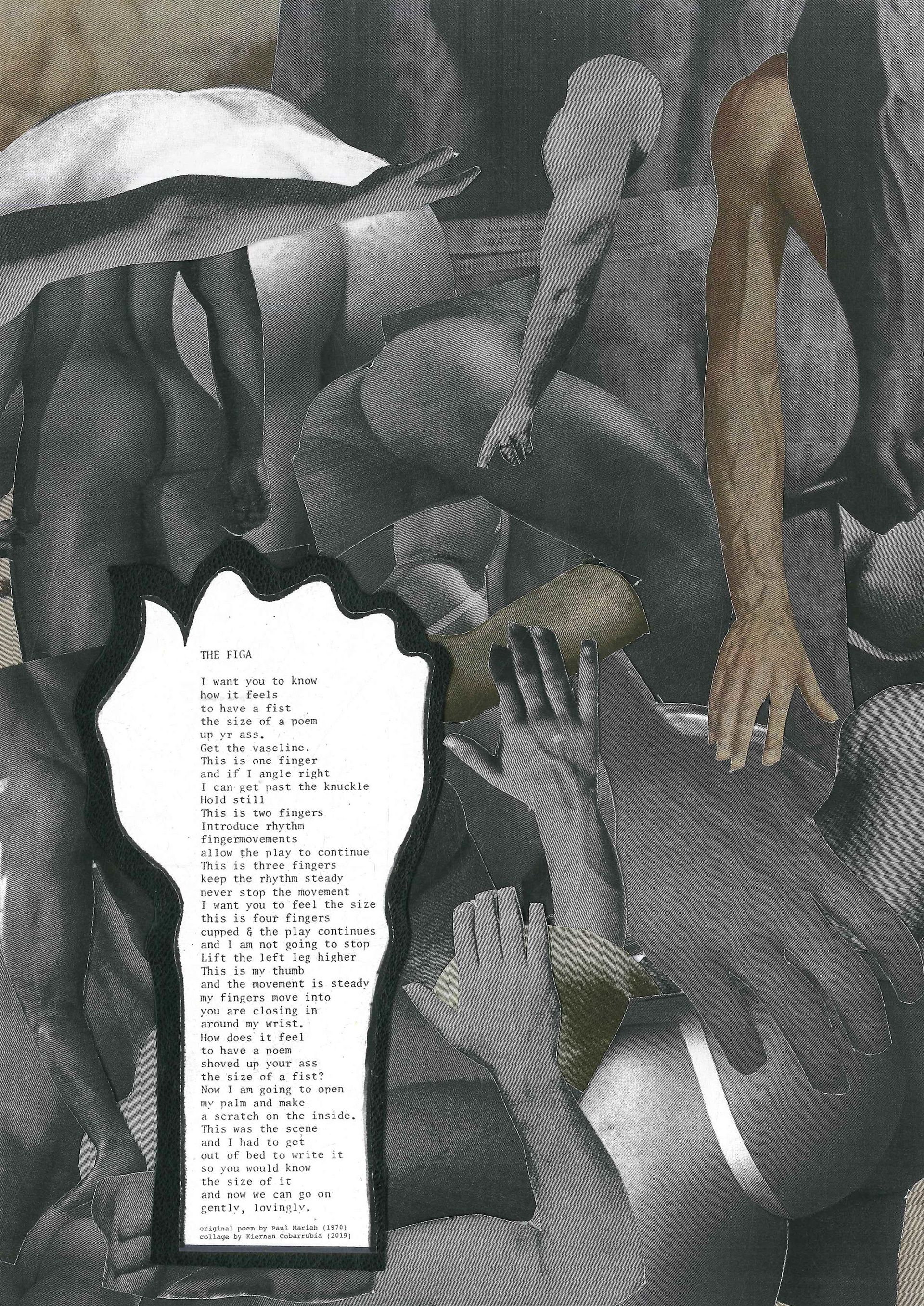 collage with original poem by Kiernan Cobarrubia (2019) cut paper, leather