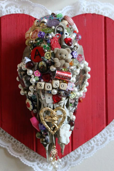 Multimedia collage on foraged deer skull.