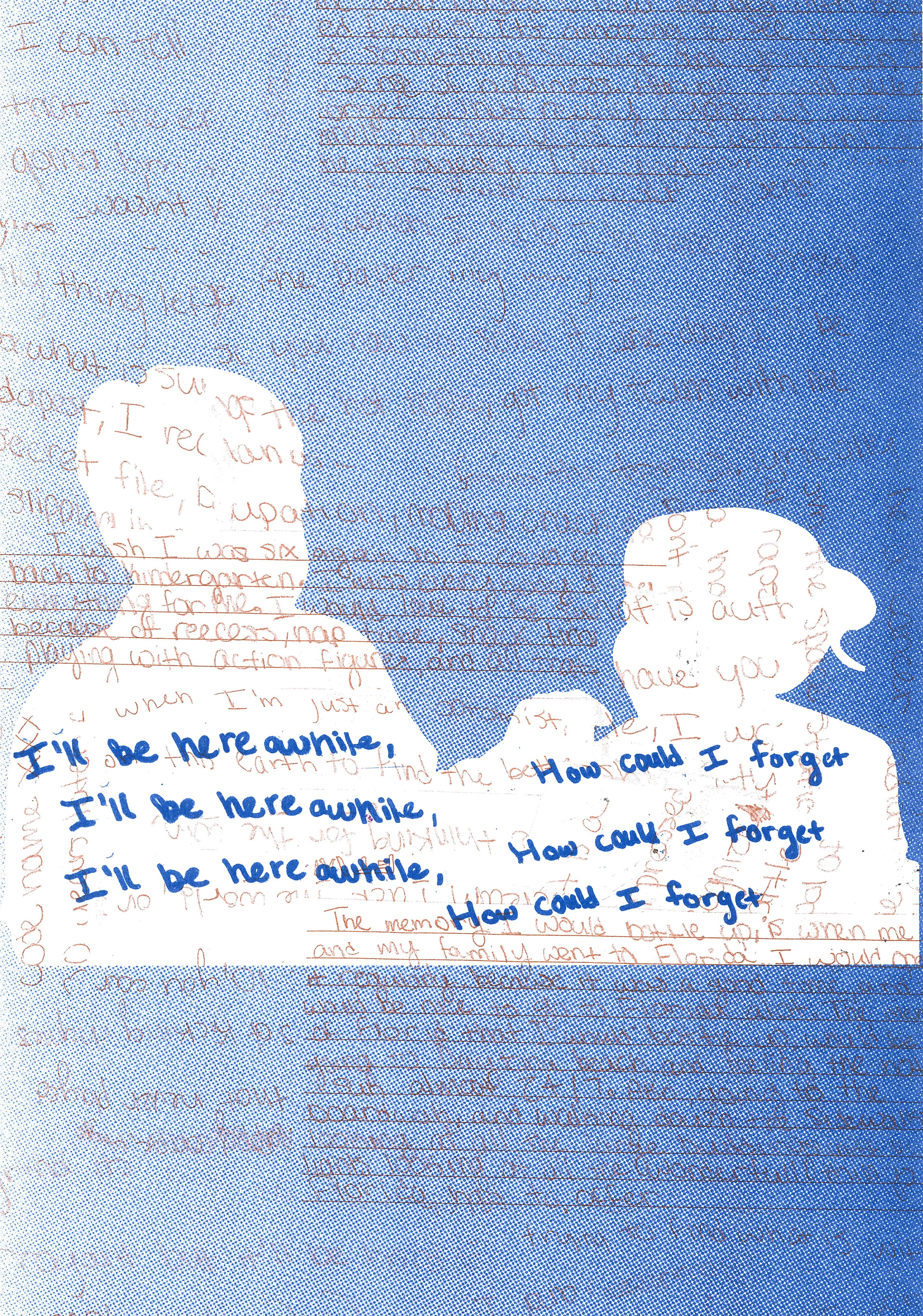 Image←→Text; 2-layer RISO print utilizing collage. Ink colors: copper and lake.