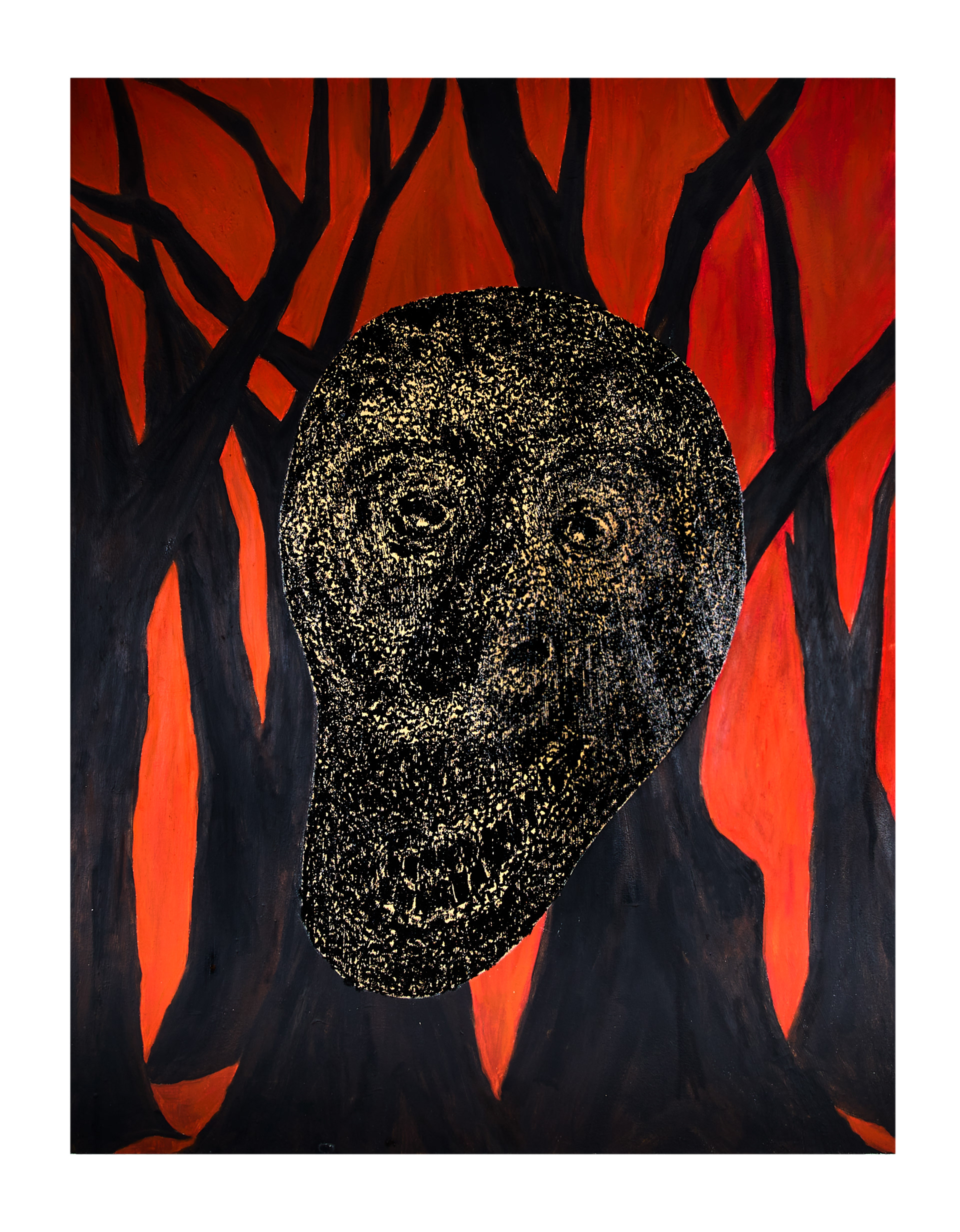 Maske im Wald 3, Acryl und Öl auf Leinwand, 145 x 111 cm, 2021