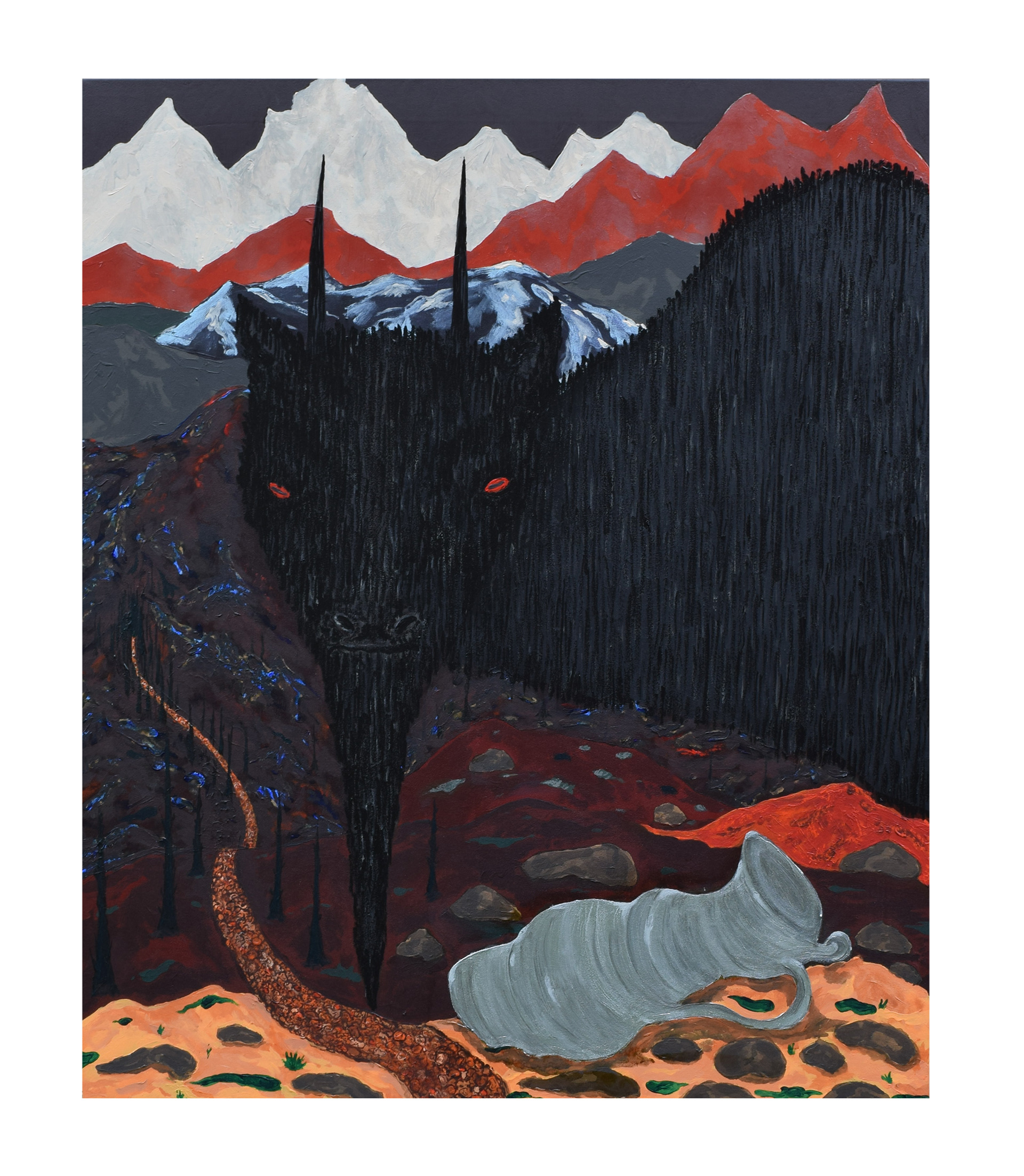 Schon hundert und aberhundert Jahre, und niemand erlöst mich, Acryl auf Leinwand, , 117 x 98 cm, 2021