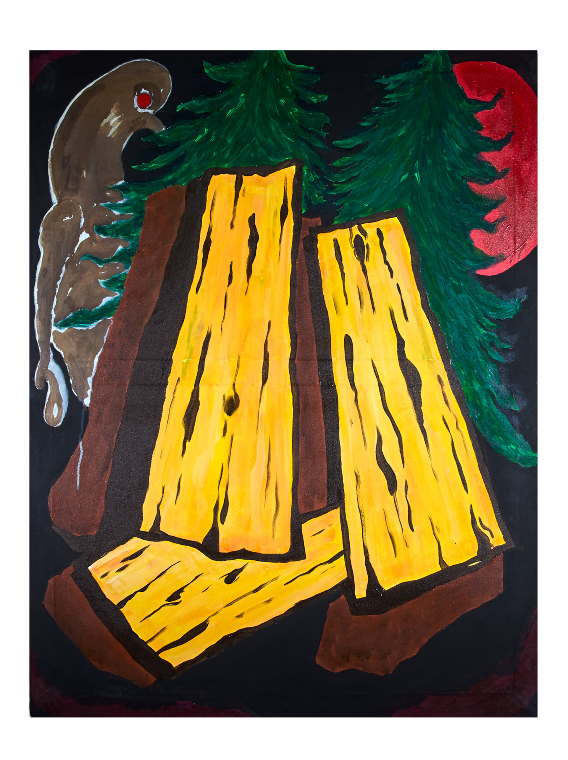 Holzhitta, Acryl und Lack auf Leinwand, 120 x 91 cm, 2020