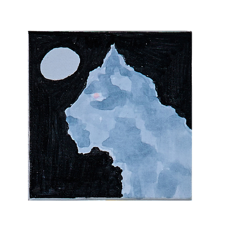Wolfshund, Filzstift auf Leinwand, 10 x 10 cm, 2021