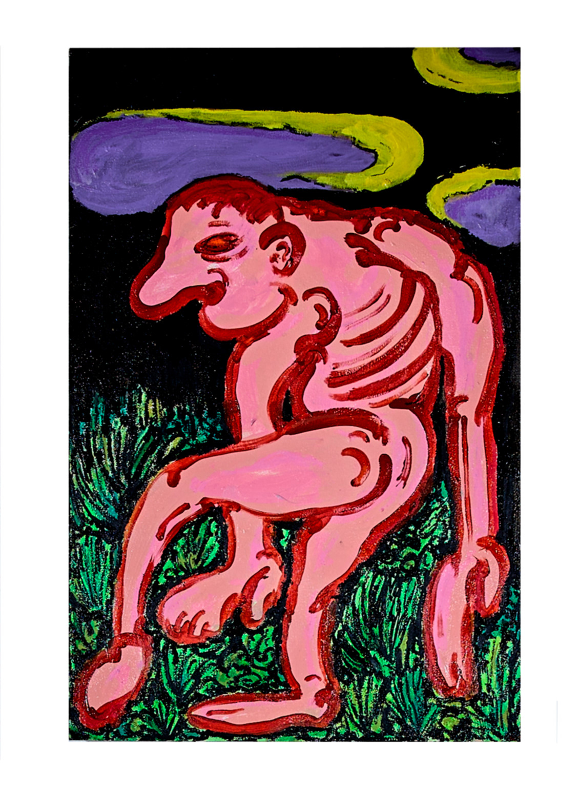 Ohne Titel, Acryl und Öl auf Holz, 70 x 45 cm, 2019