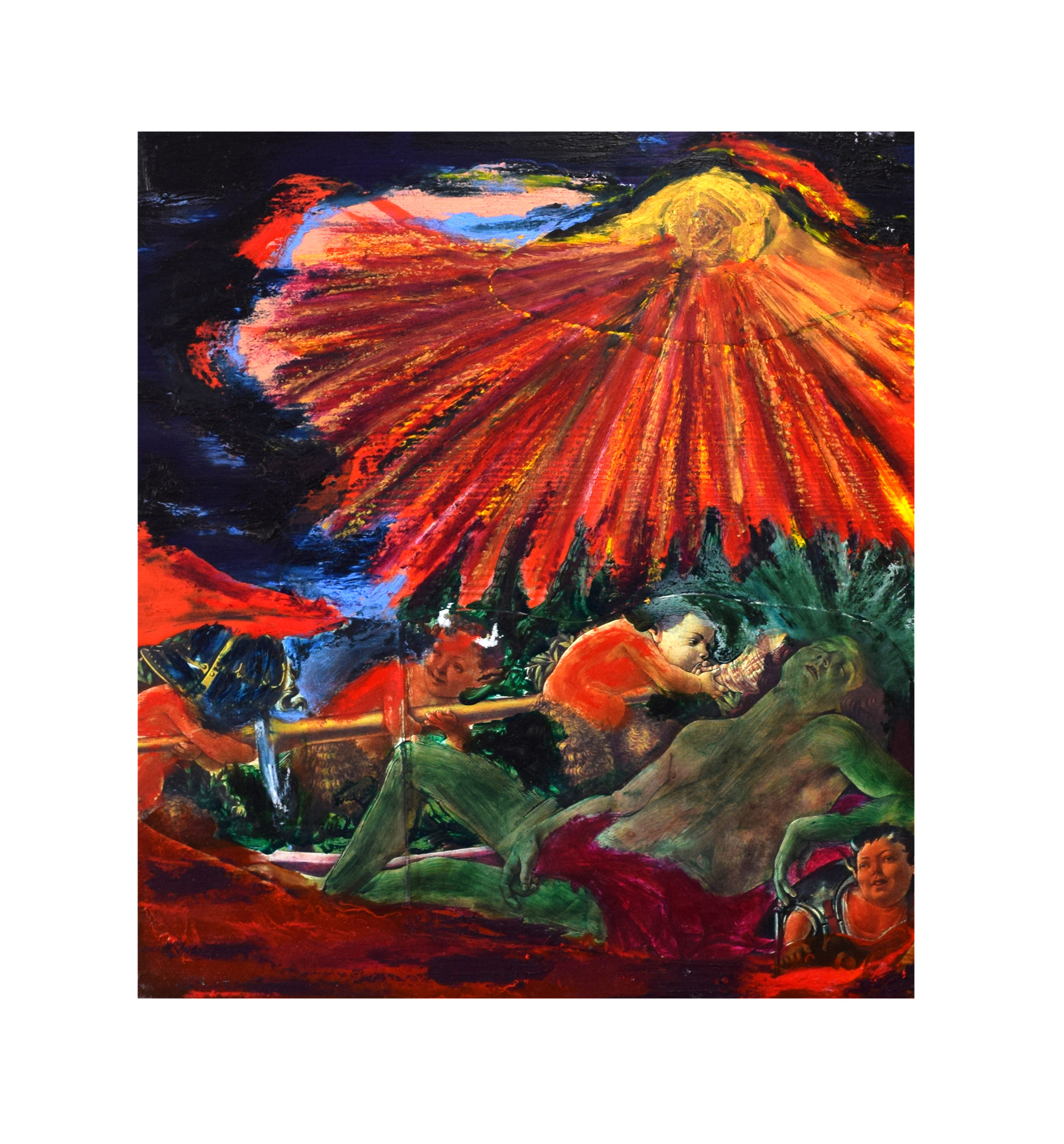 Ohne Titel, Öl und Collage auf Holz, 40 x 36 cm, 2023