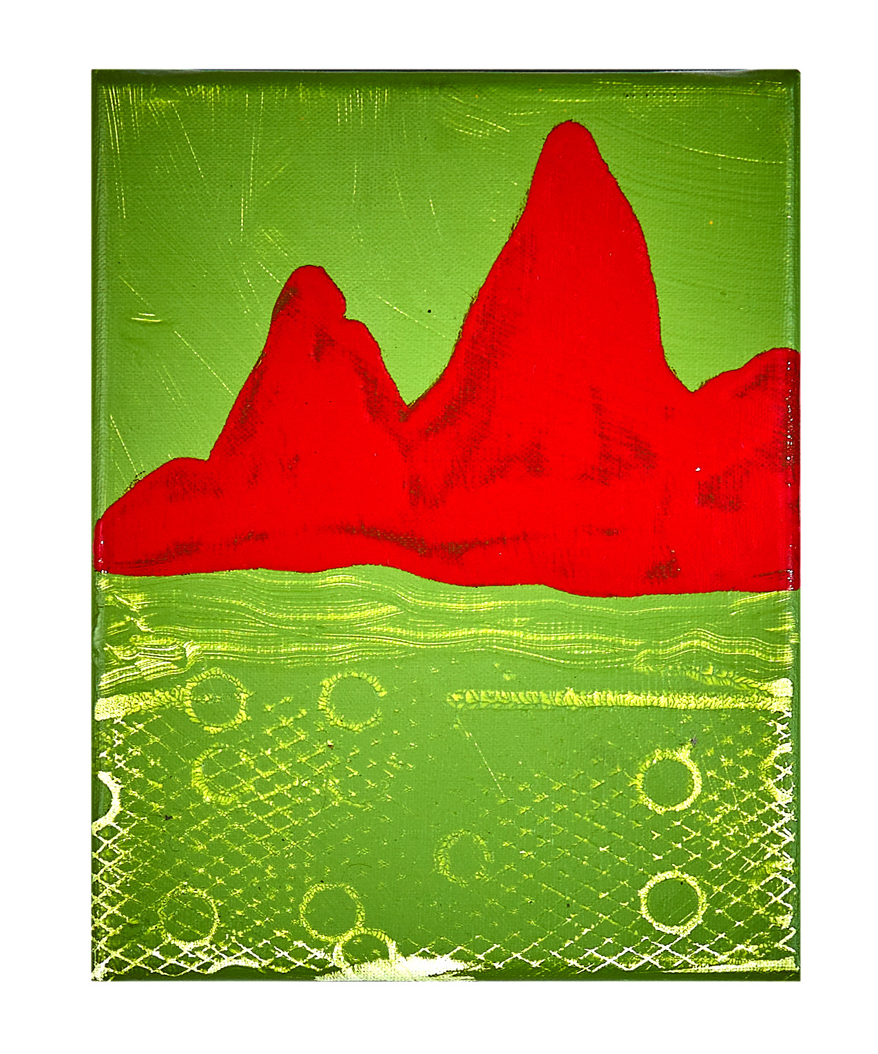 Fussabdruck auf dem Berg, Aryl und Lack auf Leinwand, 24 x 19 cm, 2021