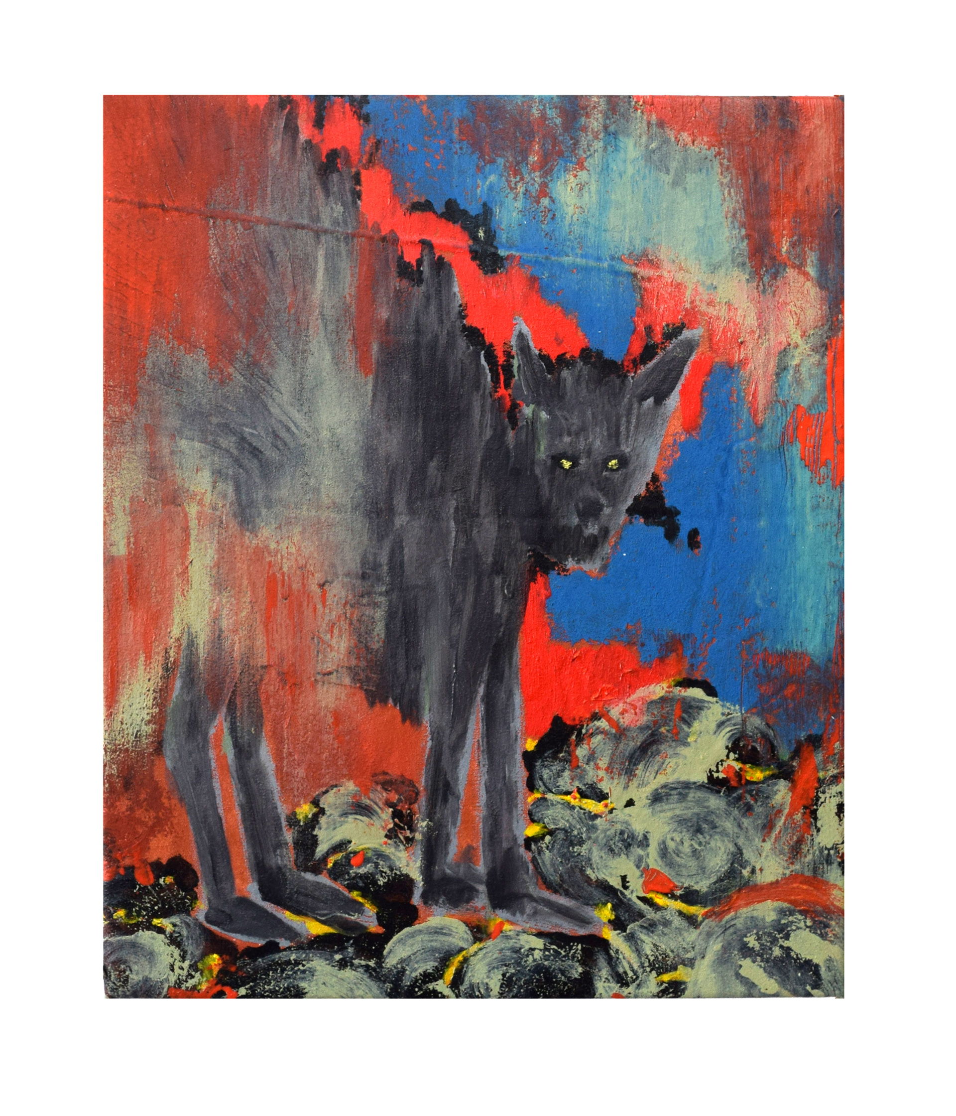 Chat Noir, Acryl und Öl auf Leinwand, 43 x 35 cm, 2023