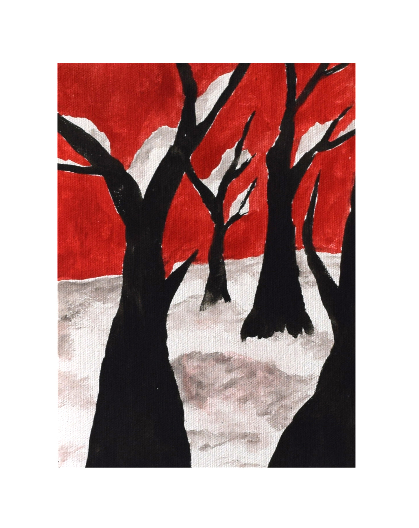 Roter Wald Klein, Couache auf Leinwand, 22 x 16 cm, 2022