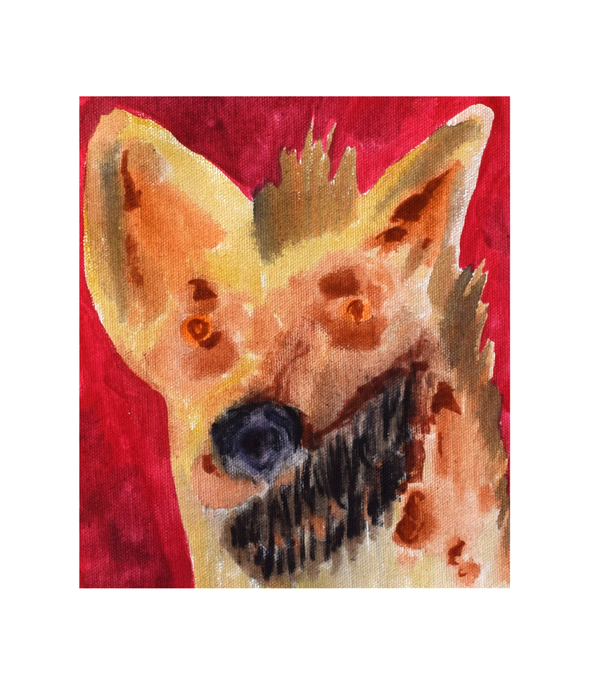Hyäne, Couache auf Leinwand, 20 x 17.5 cm, 2022
