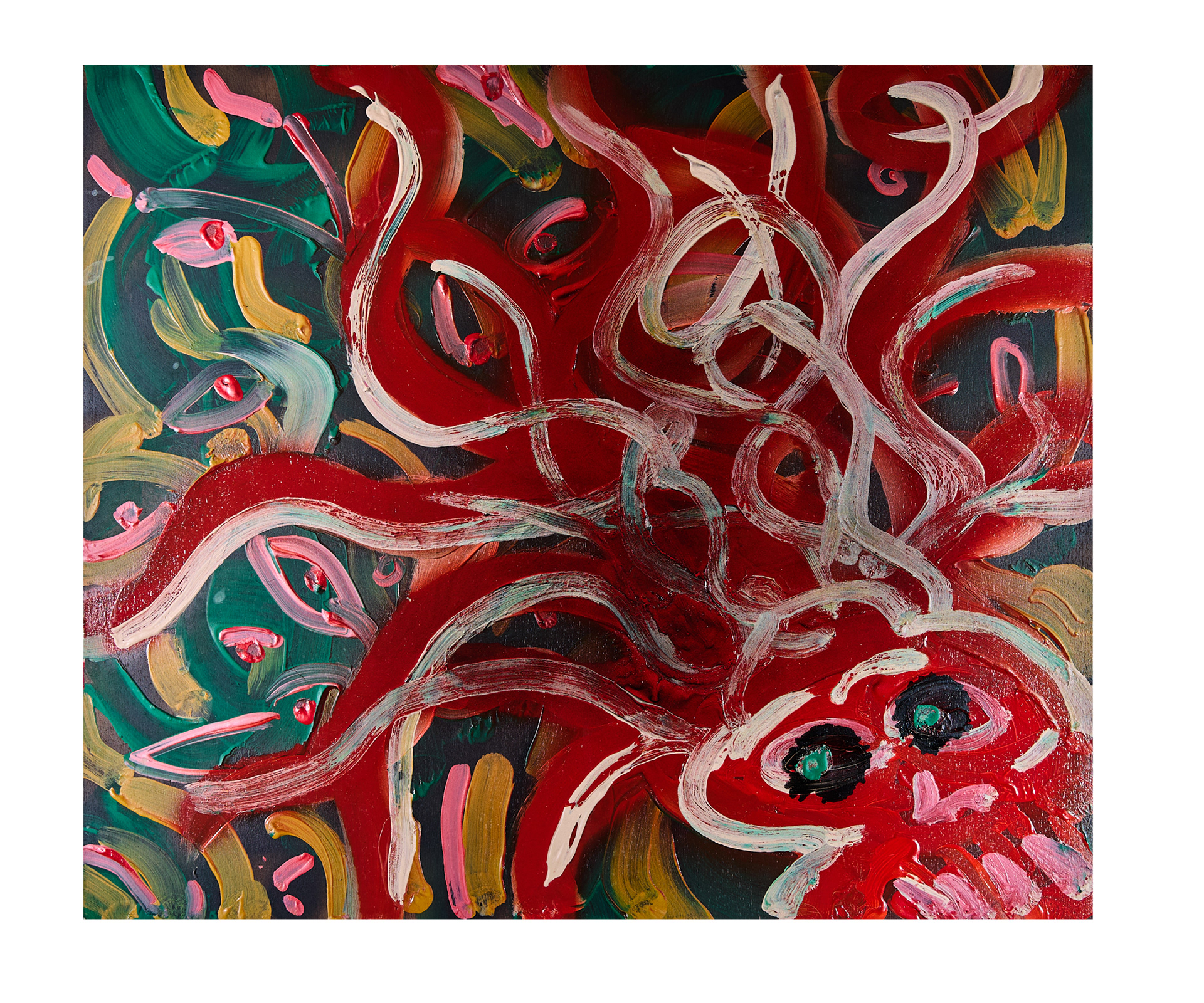 Ohne Titel, Acryl und Lack auf Holz, 39.5 x 46.5 cm, 2019
