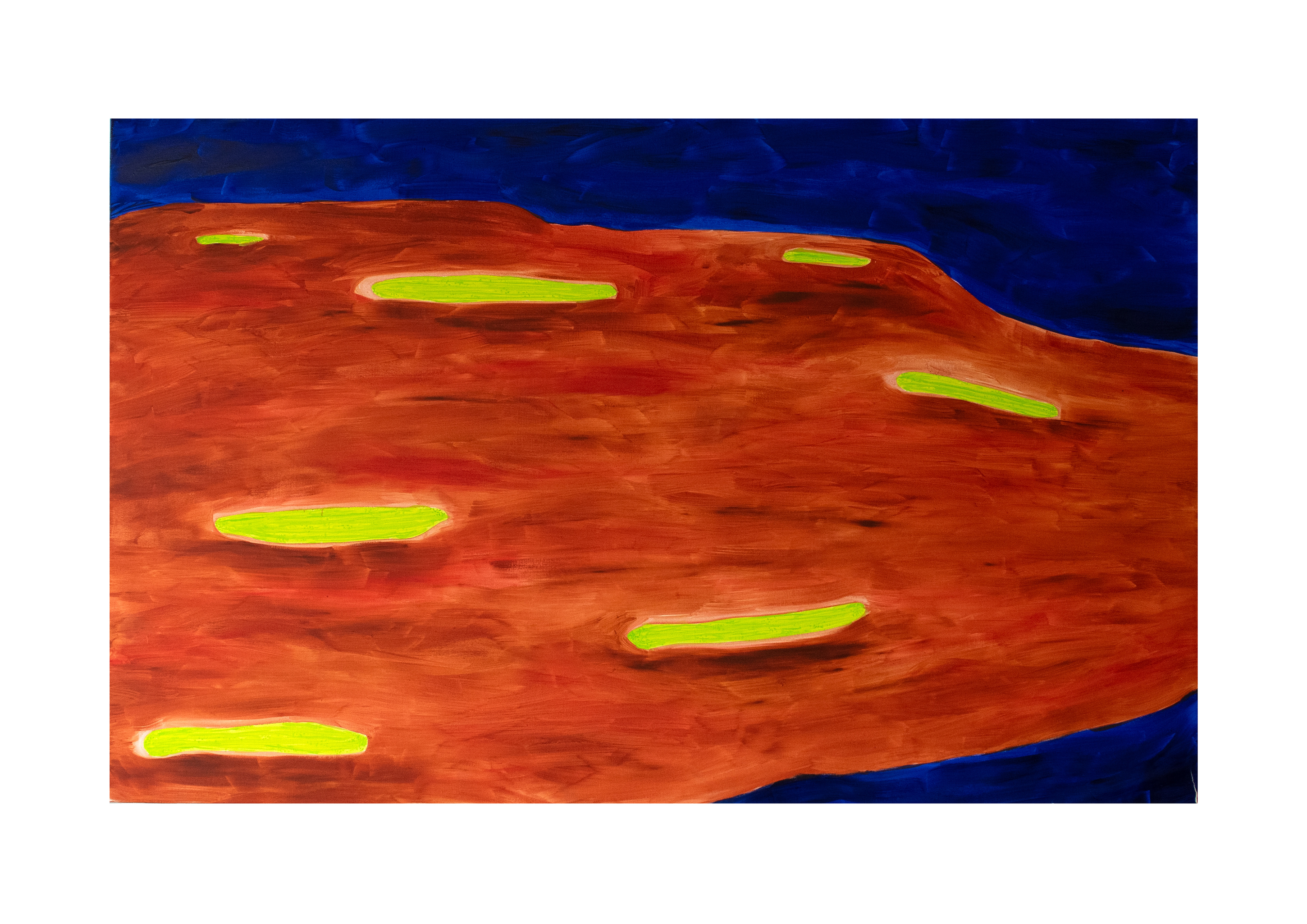 Fuck... Insel nur mit Gurken?, Öl auf Leinwand, 100 x 160 cm, 2025