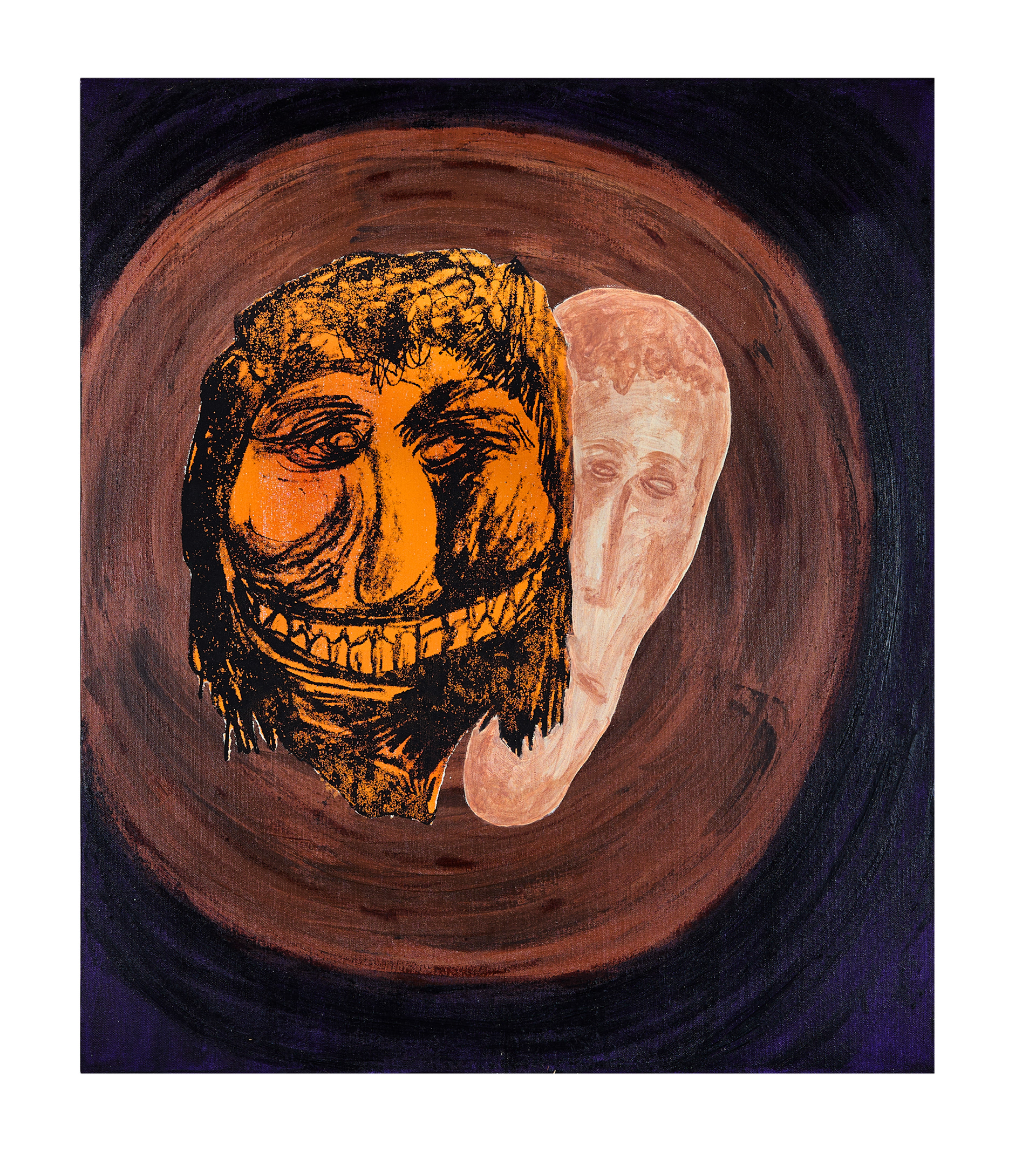 Die Maske, Acryl und Siebdruck auf Leinwand, 70 x 60 cm, 2021