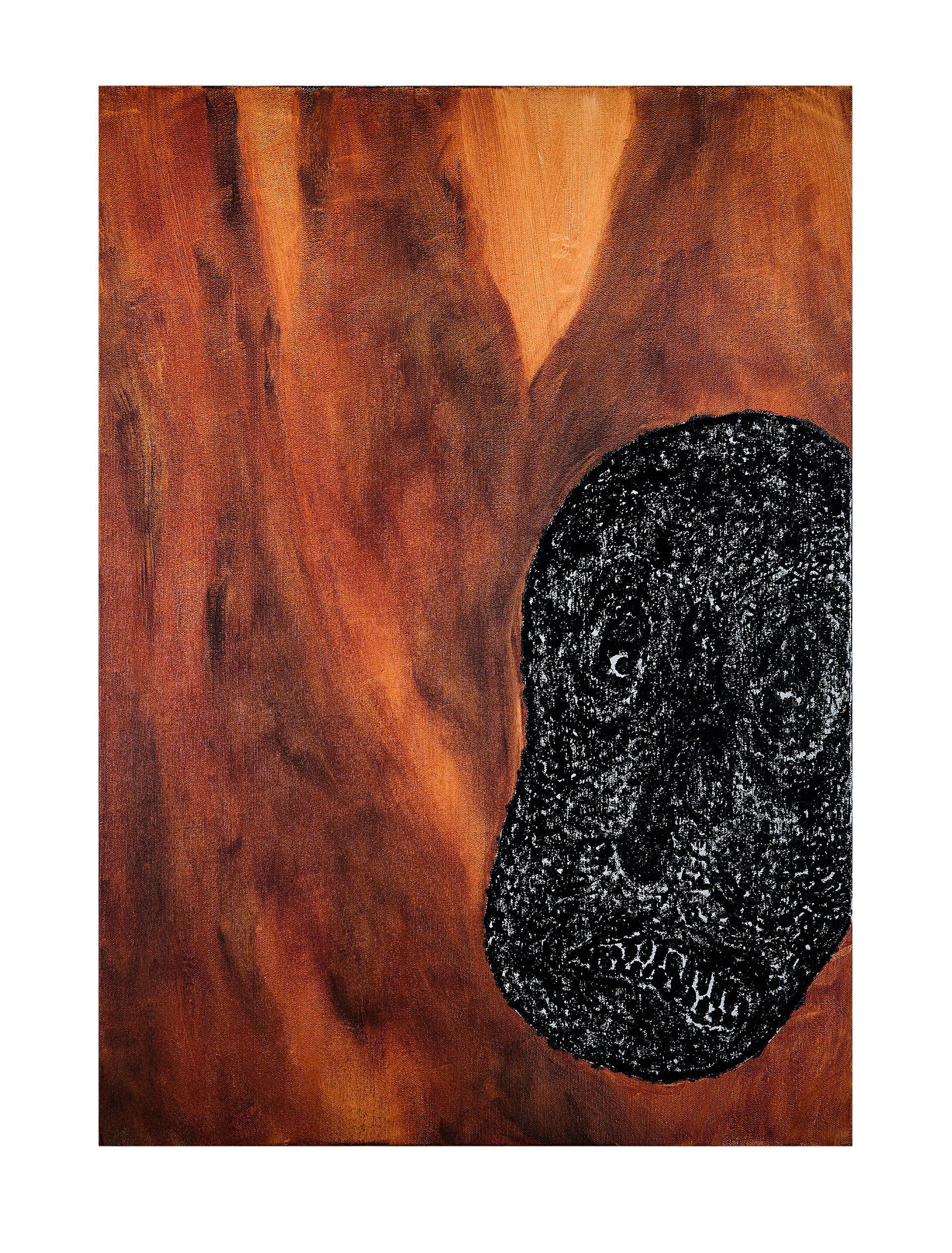 Maske im Wald 2, Acryl und Siebdruck auf Leinwand, 70 x 50 cm, 2021