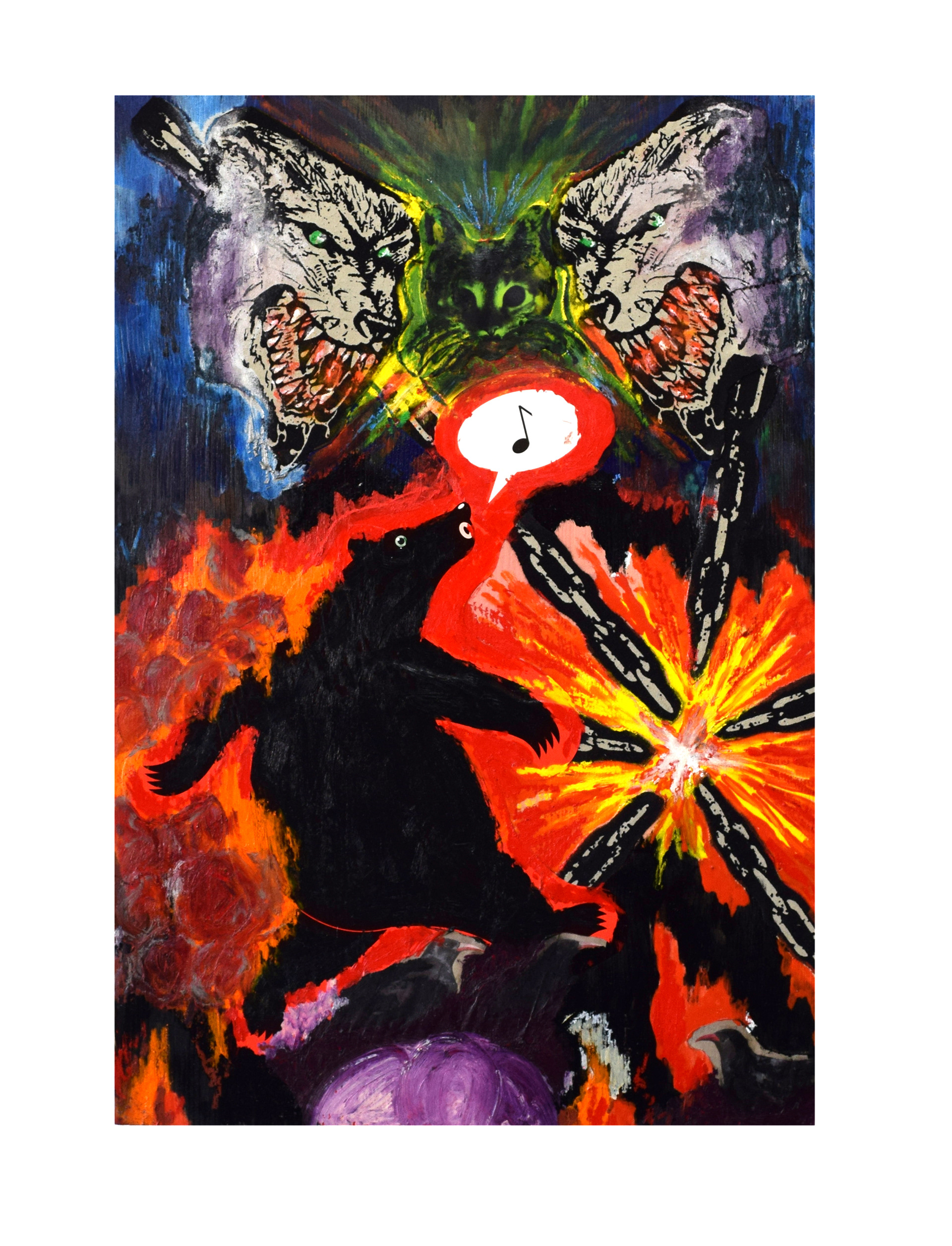 Museumsnacht, Öl und Collage auf Holz, 59.5 x 40 cm, 2023