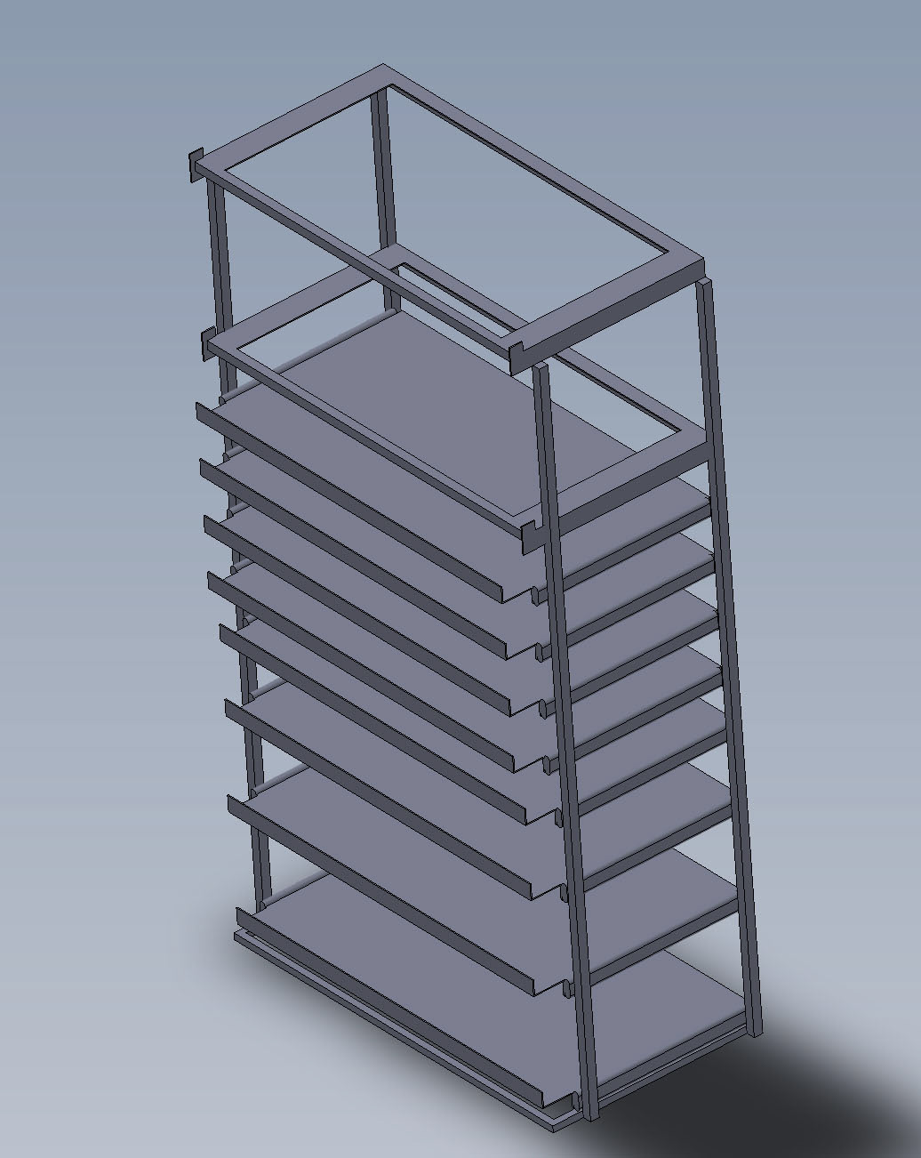 This is a shelving system were all of the drawers pullout for easy access. I built 18 of these units.