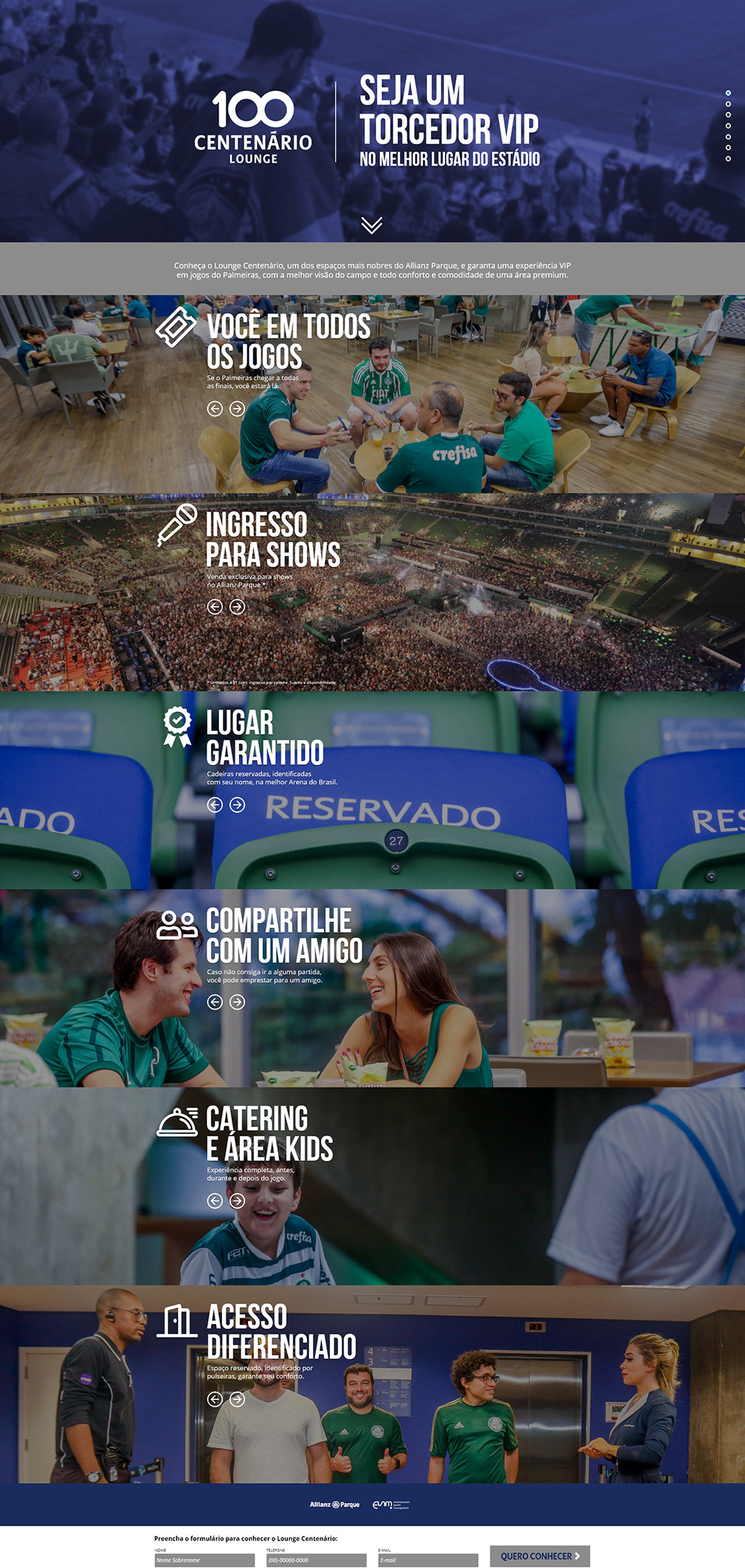Landingpage Lounge Centenário - Allianz Parque UX UI