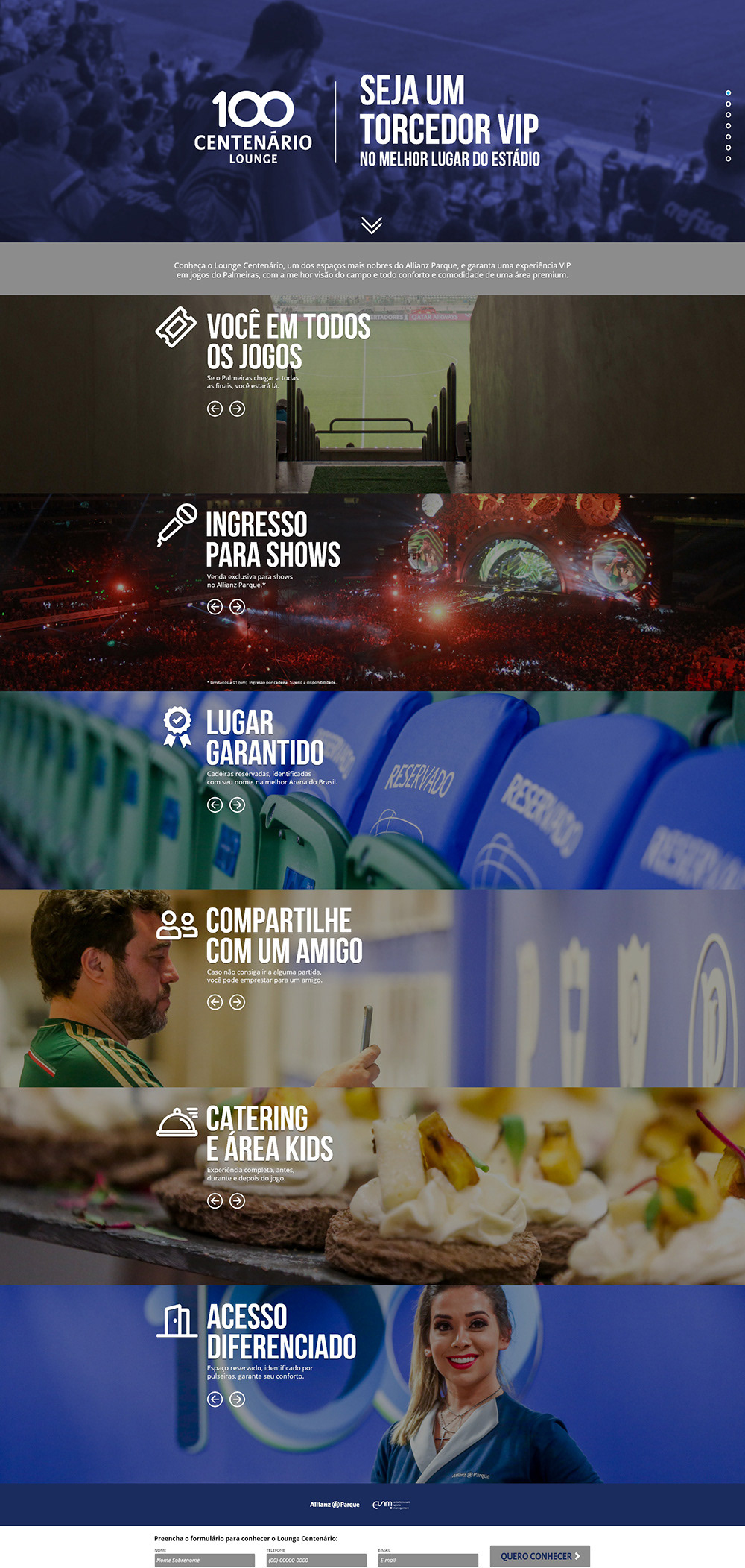 Landingpage Lounge Centenário - Allianz Parque UX UI