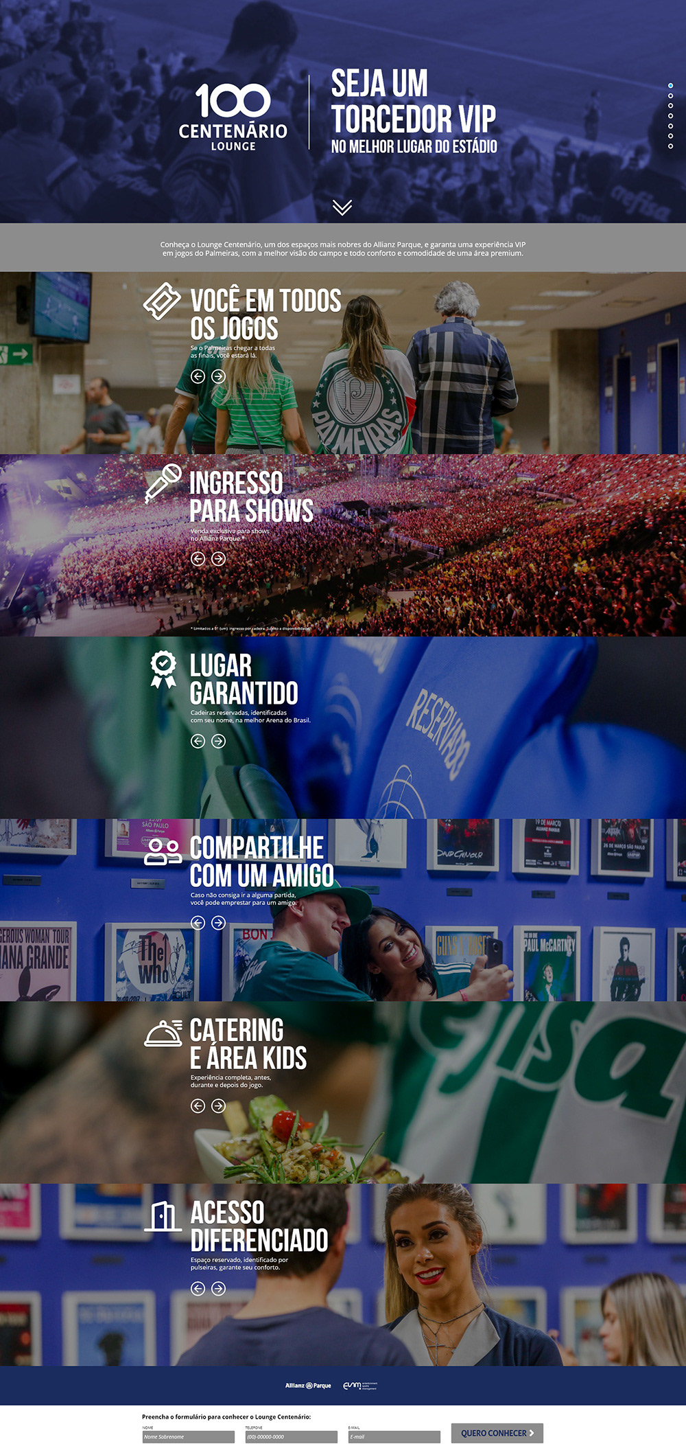 Landingpage Lounge Centenário - Allianz Parque UX UI