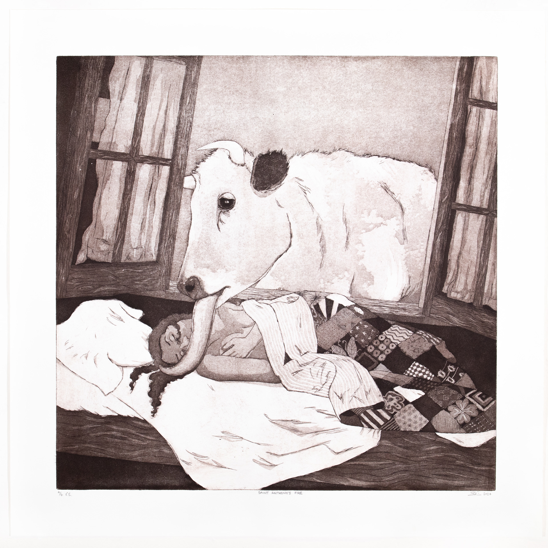 SAINT ANTHONY'S FIRE. 4/4. Hard ground, aquatint. 18x18". 2025.