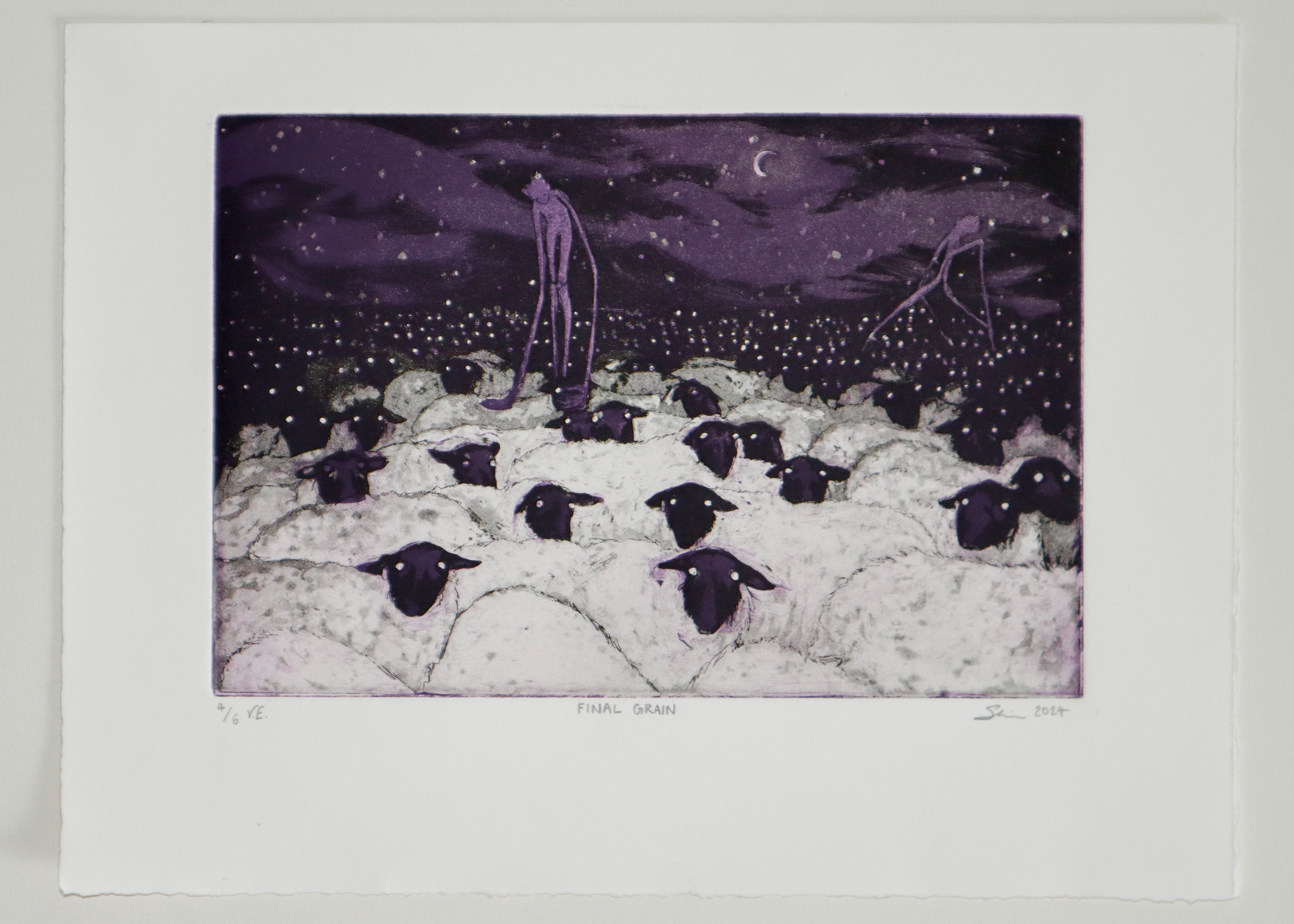 FINAL GRAIN. 4/6. Dual plate registration, hard ground, spit-bite, aquatint. 2024.