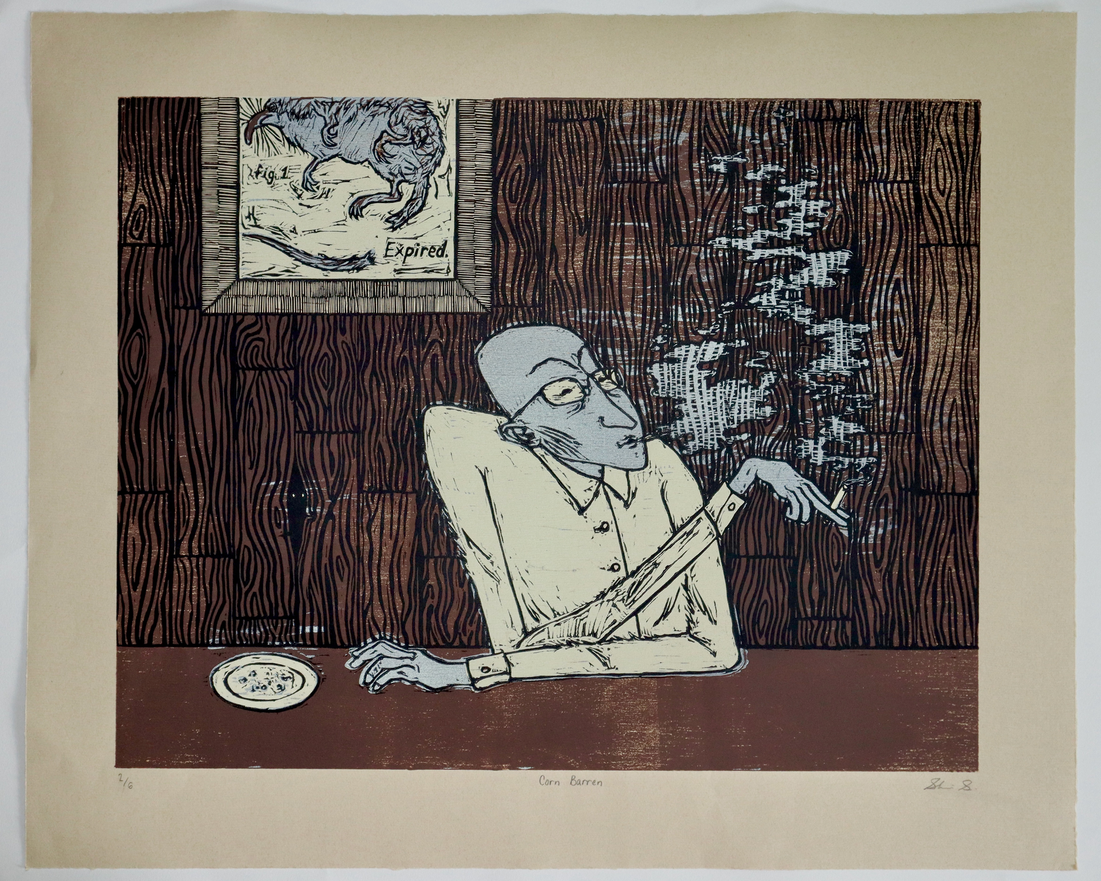 Corn Barren. Edition of 6. Linocut & wood block relief. 2023.