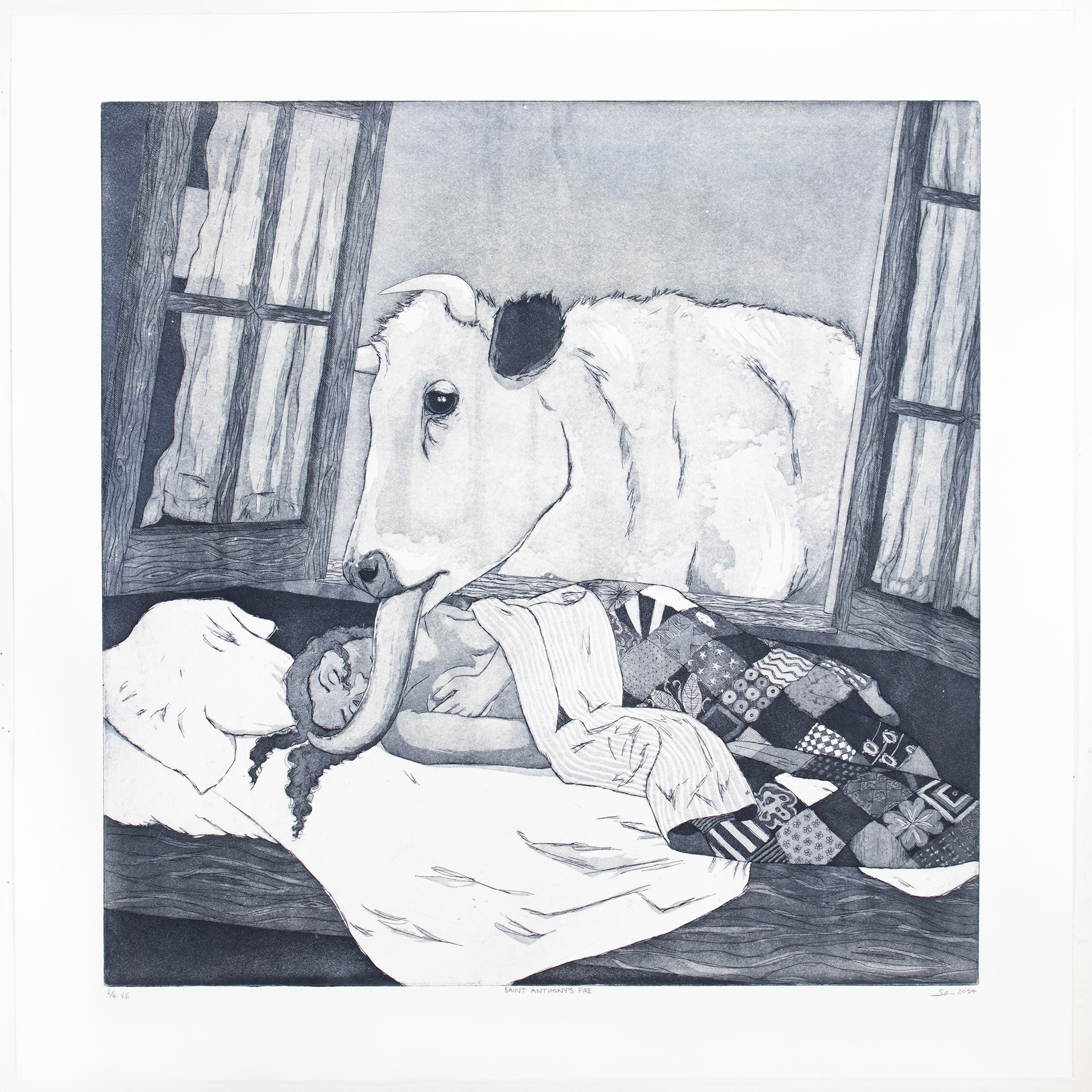 SAINT ANTHONY'S FIRE. 2/4. Hard ground, aquatint. 18x18". 2025.