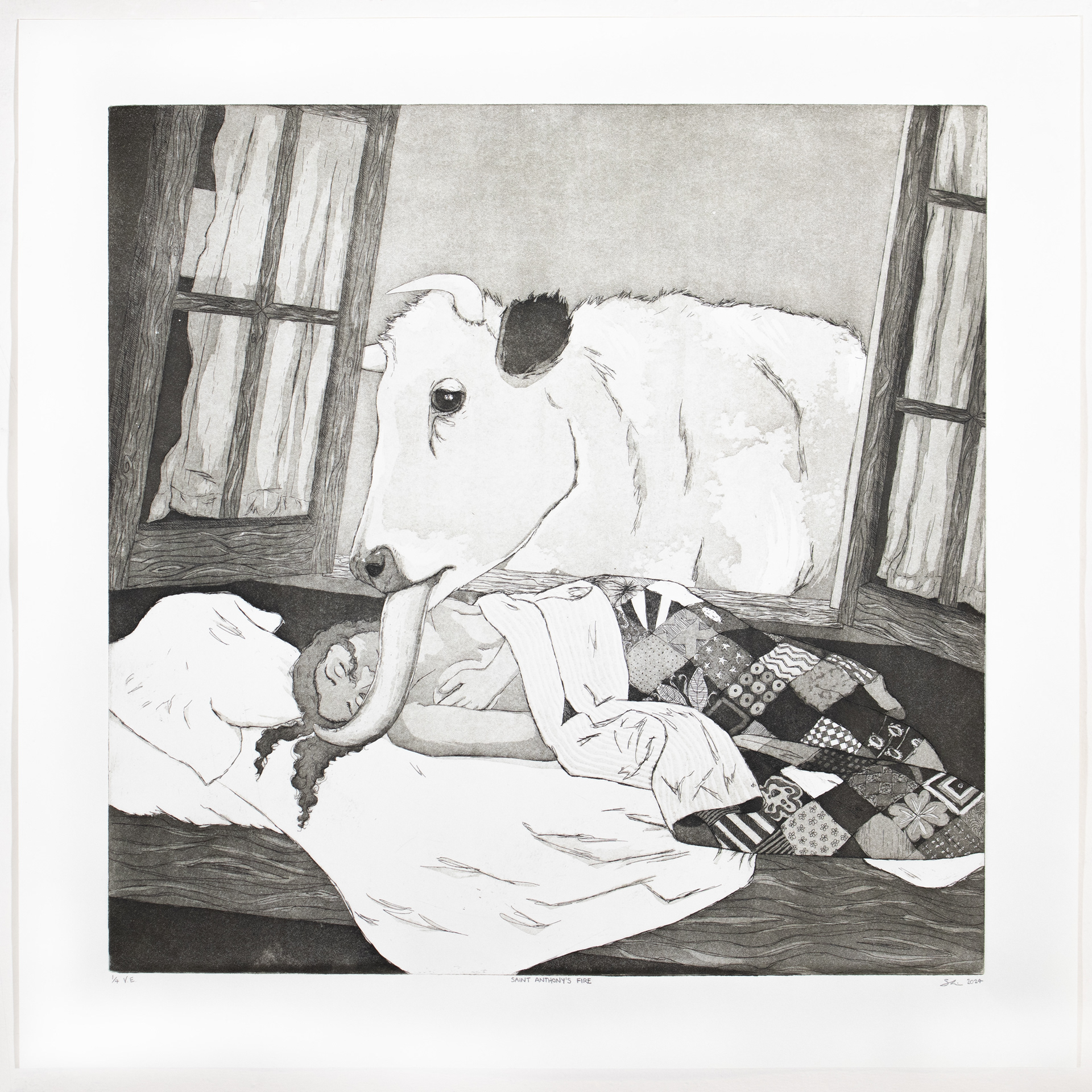 SAINT ANTHONY'S FIRE. 1/4. Hard ground, aquatint. 18x18". 2025.