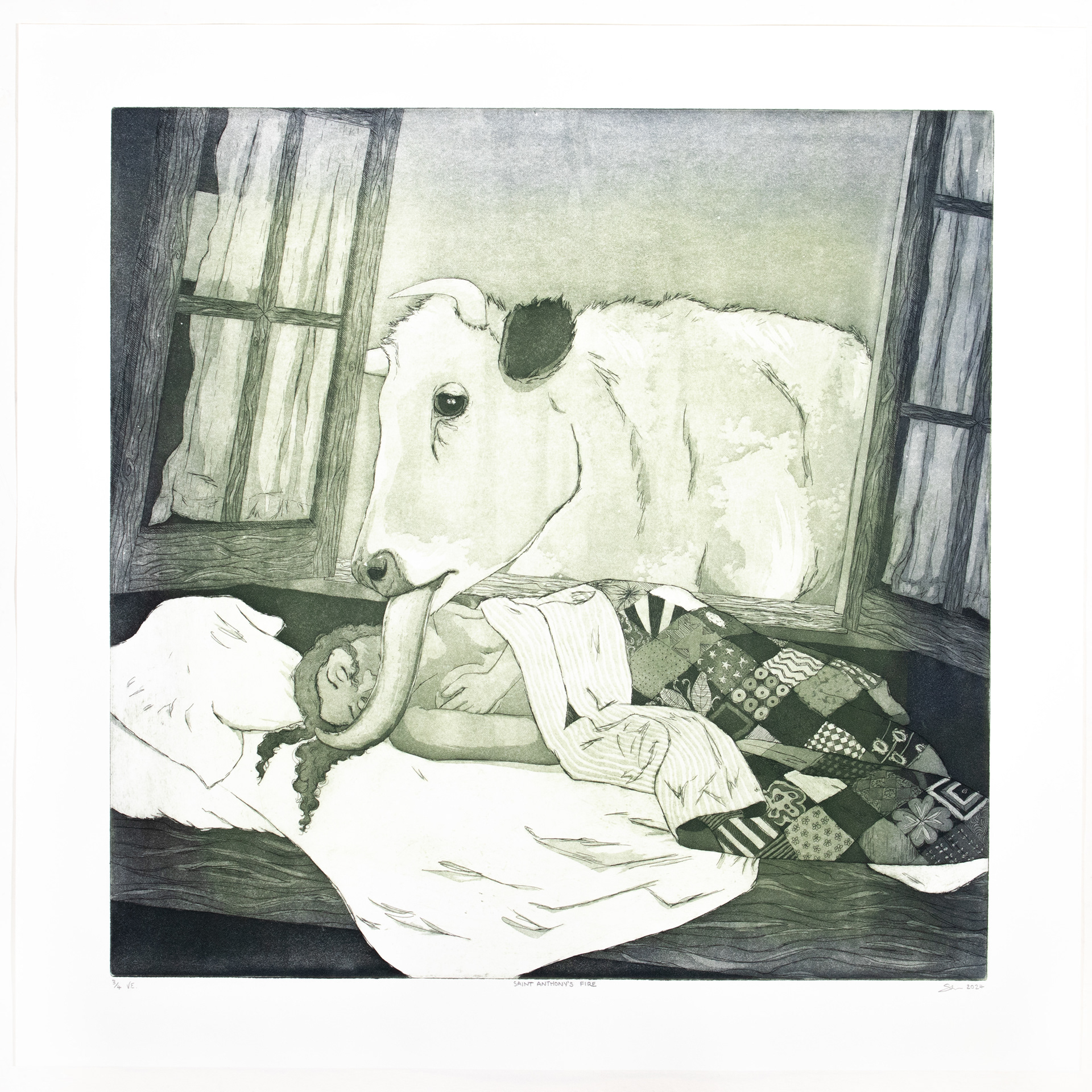 SAINT ANTHONY'S FIRE. 3/4. Hard ground, aquatint. 18x18". 2025.