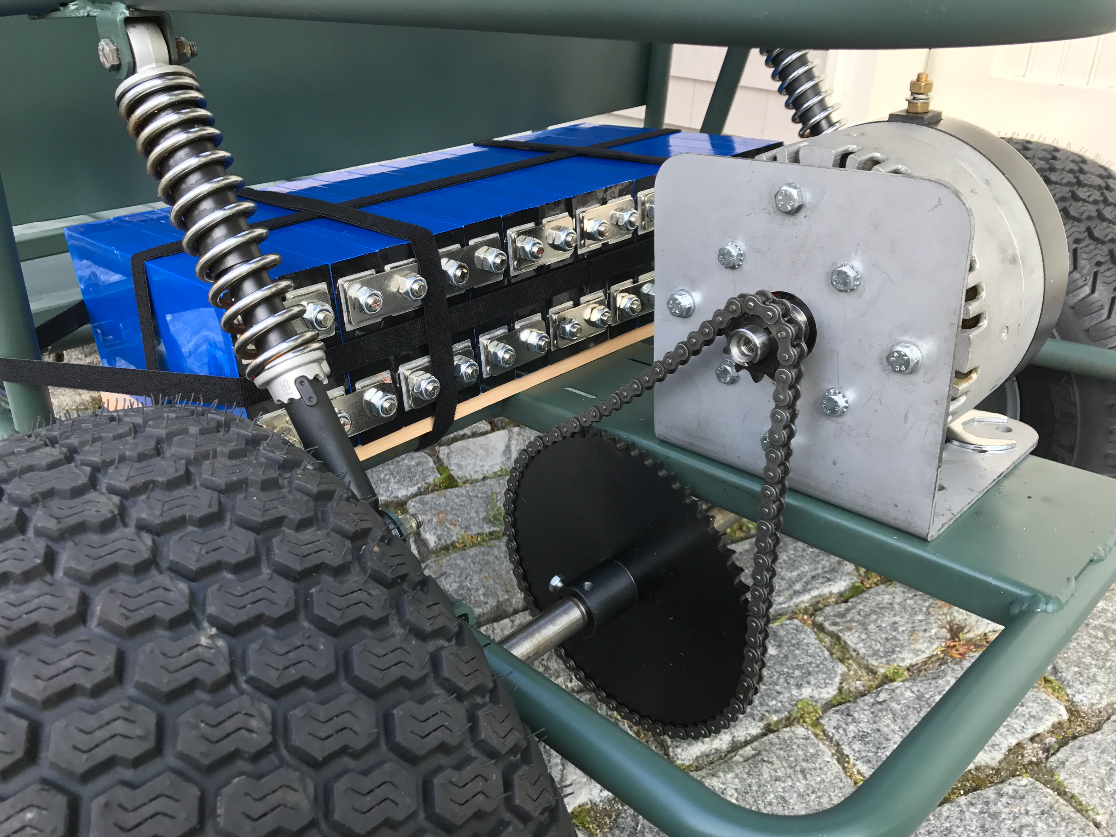 Test mounting of the custom battery pack I assembled and the brushed DC motor I ordered. Everything fit nicely!