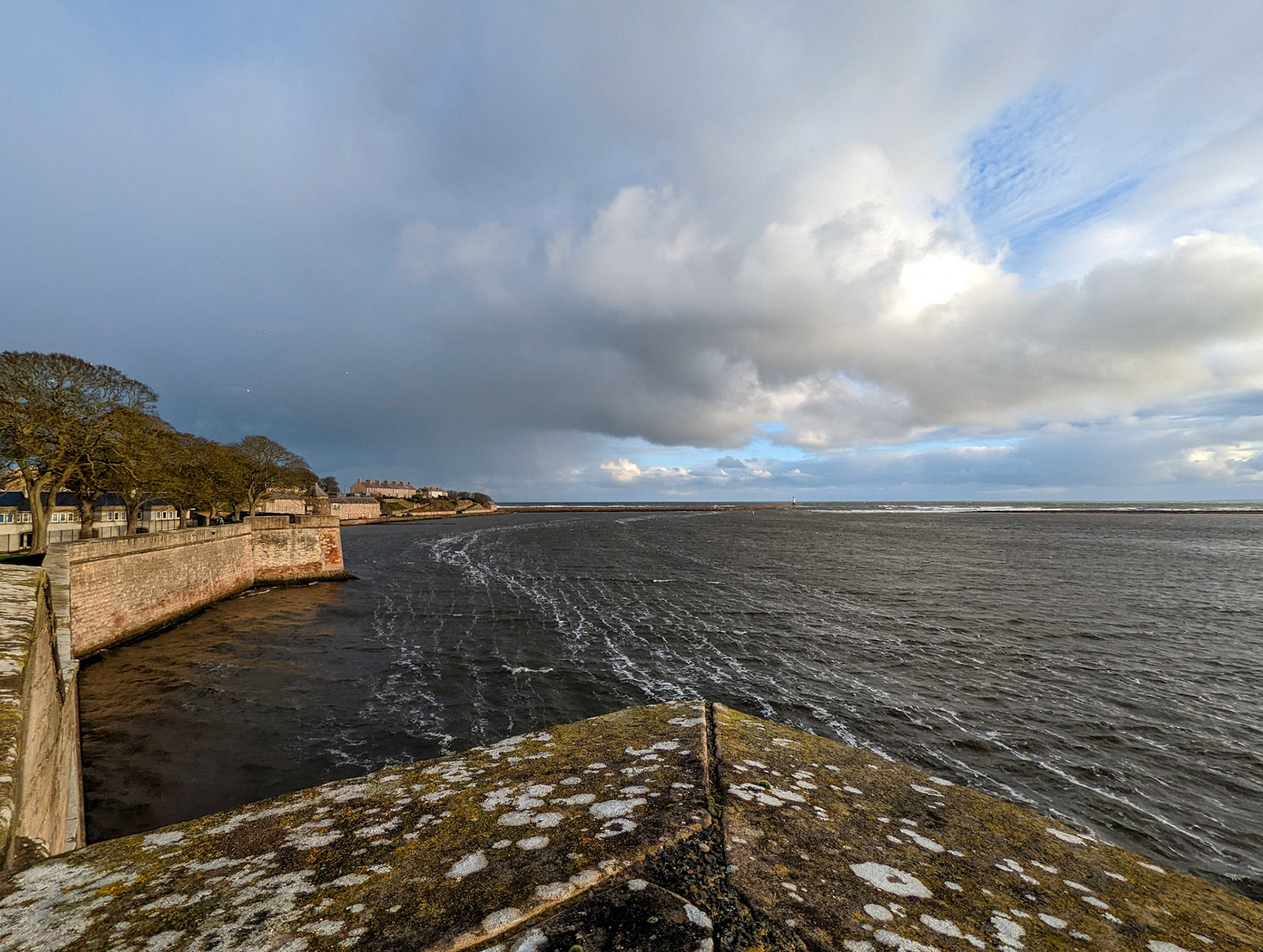 Looking along the town walls to windy Tweedmouth. This album shows the Old Bridge (1524), the Royal Tweed Bridge (1928) and the Royal Border Bridge (1850).