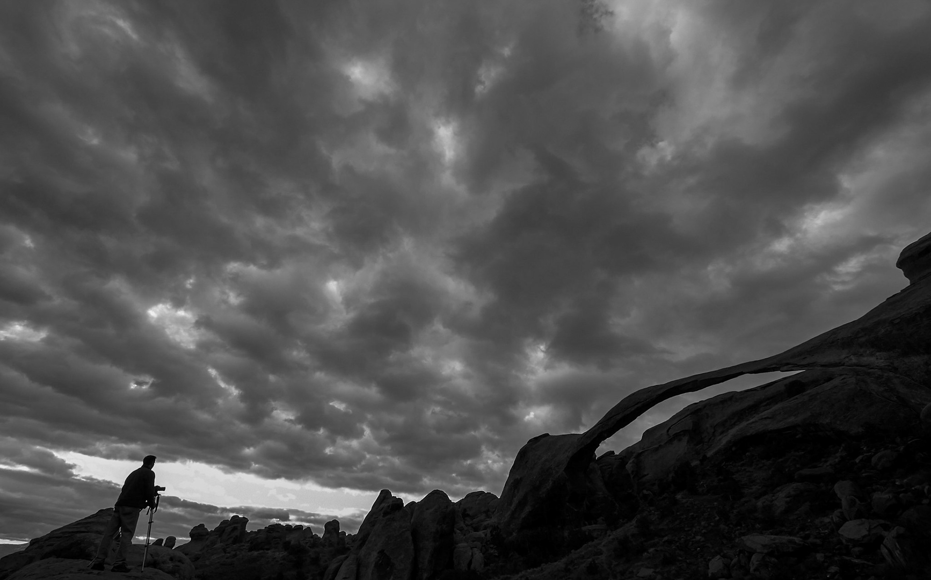 Below Landscape Arch, cloudy dawn