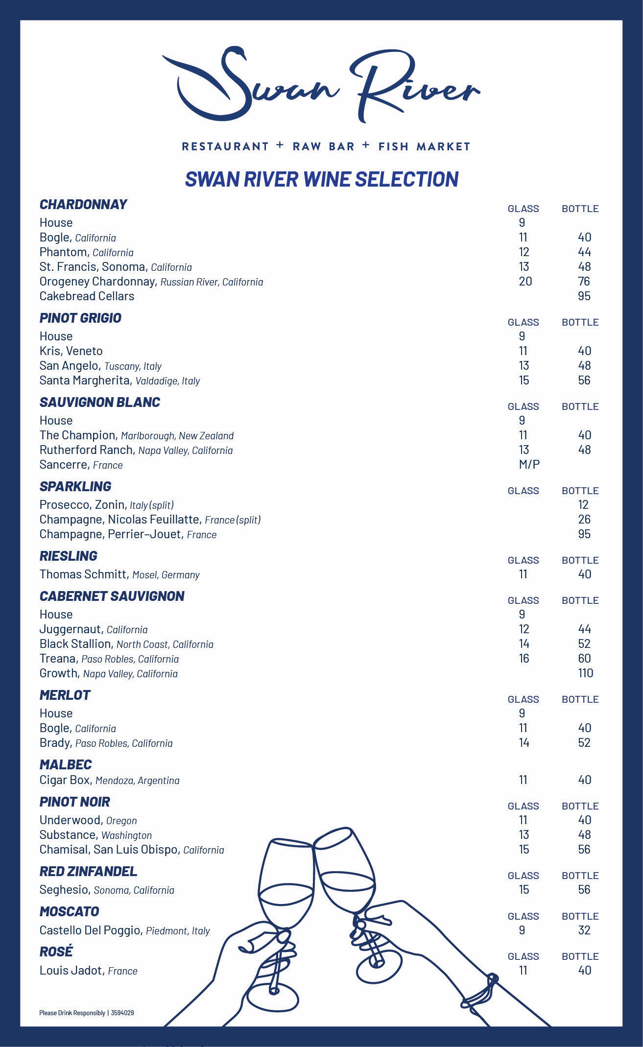 8.5x14 Custom Menu for Swan River Restaurant