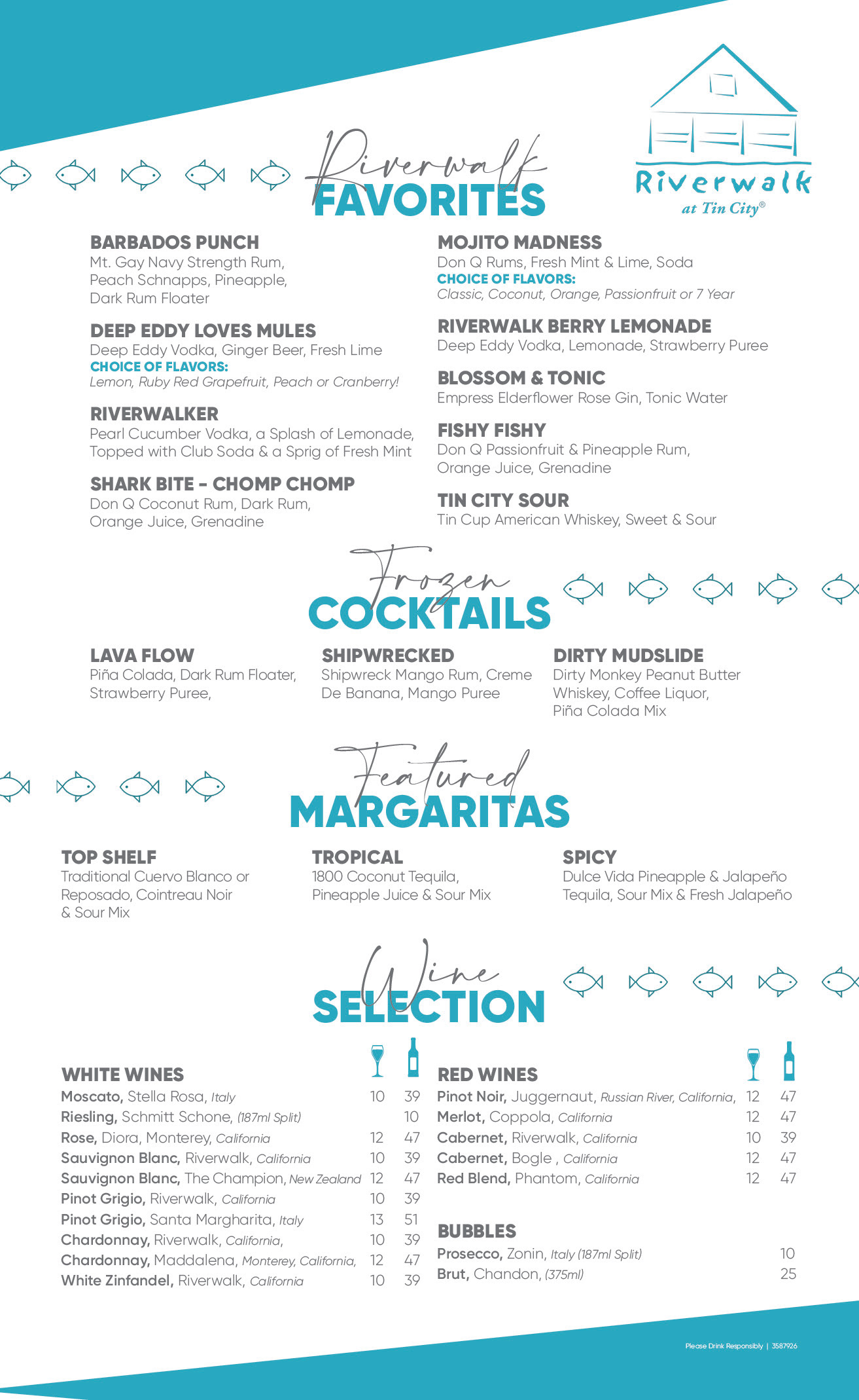 8.5x14 Custom Menu for Riverwalk at Tin City