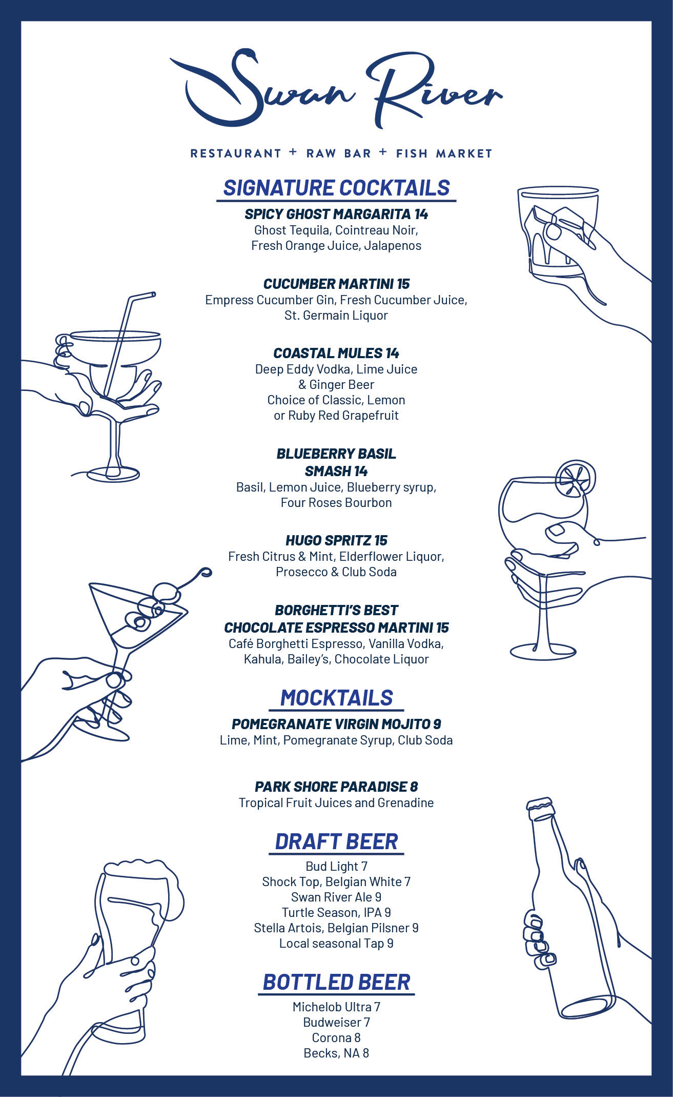 8.5x14 Custom Menu for Swan River Restaurant