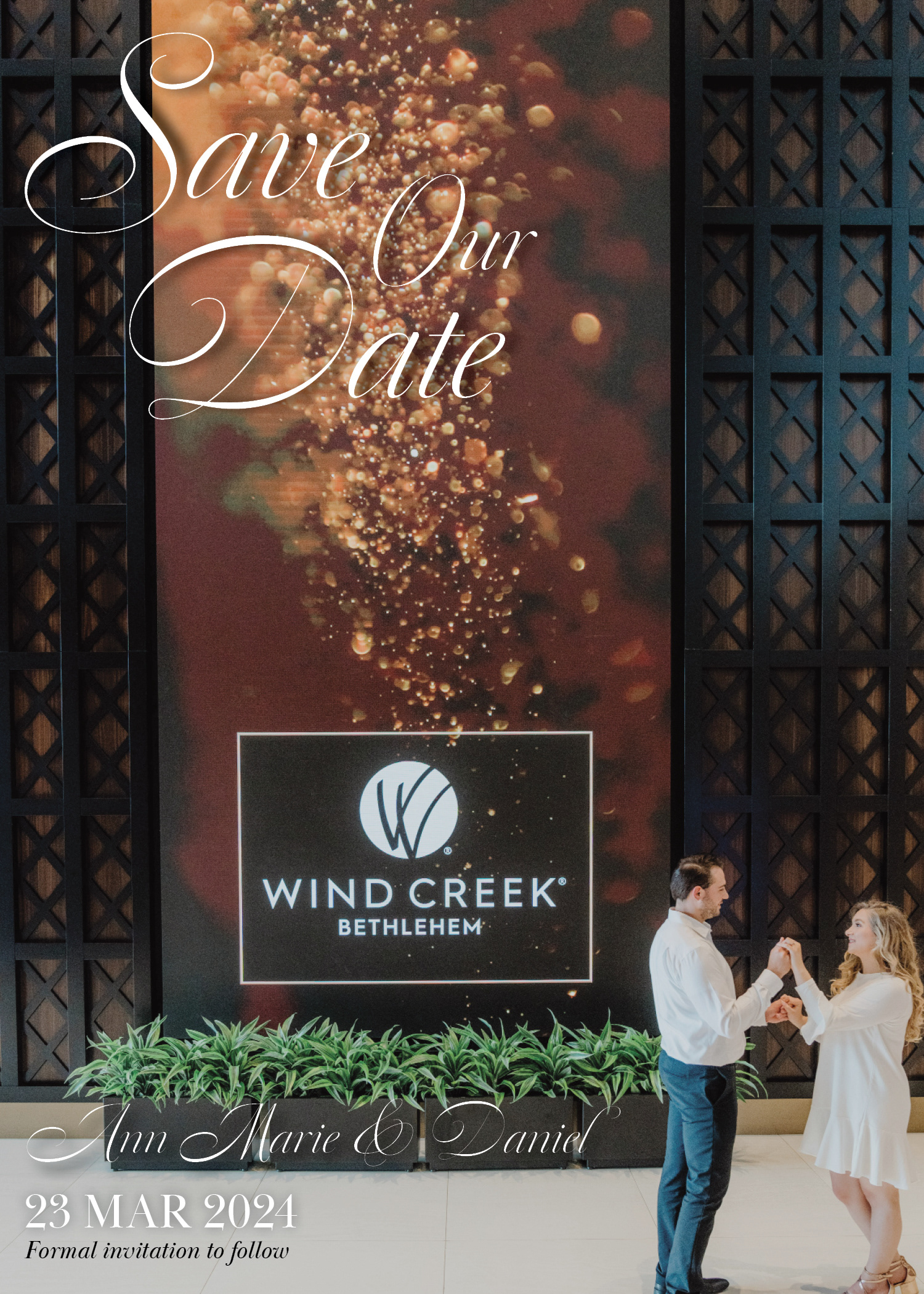 Save The Date design for Ann Marie and Daniel. Programs used: Adobe Indesign. 2023