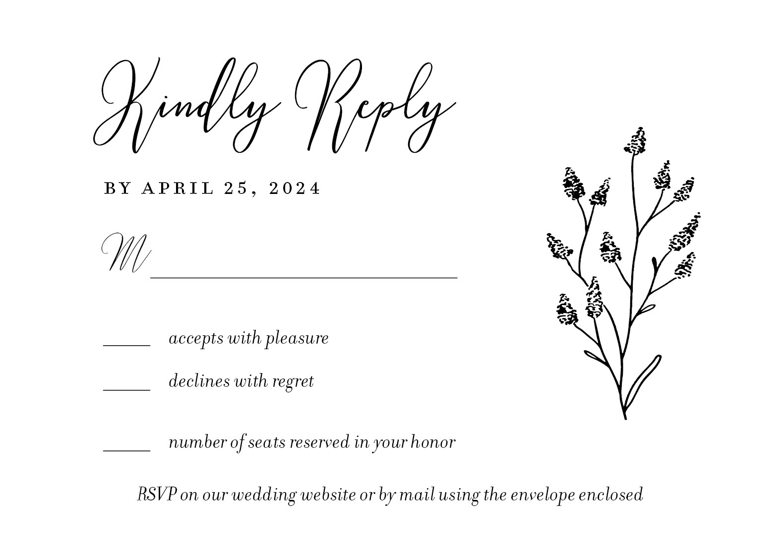 RSVP card for invitation package. Programs used: Adobe Illustrator and Indesign. 2024